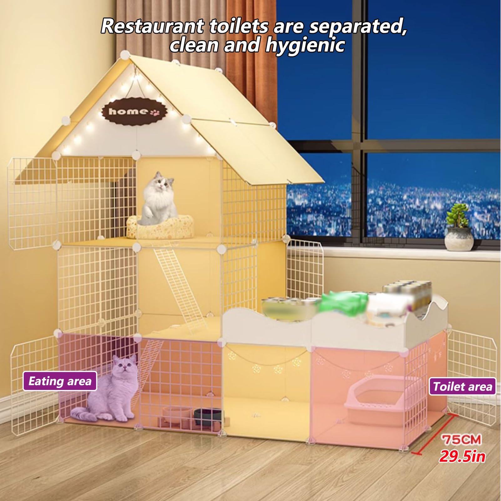 Gabbia per gatti a più livelli con rampa e scale, recinzione interna rimovibile per giocare e rilassarsi in sicurezza di piccoli animali domestici