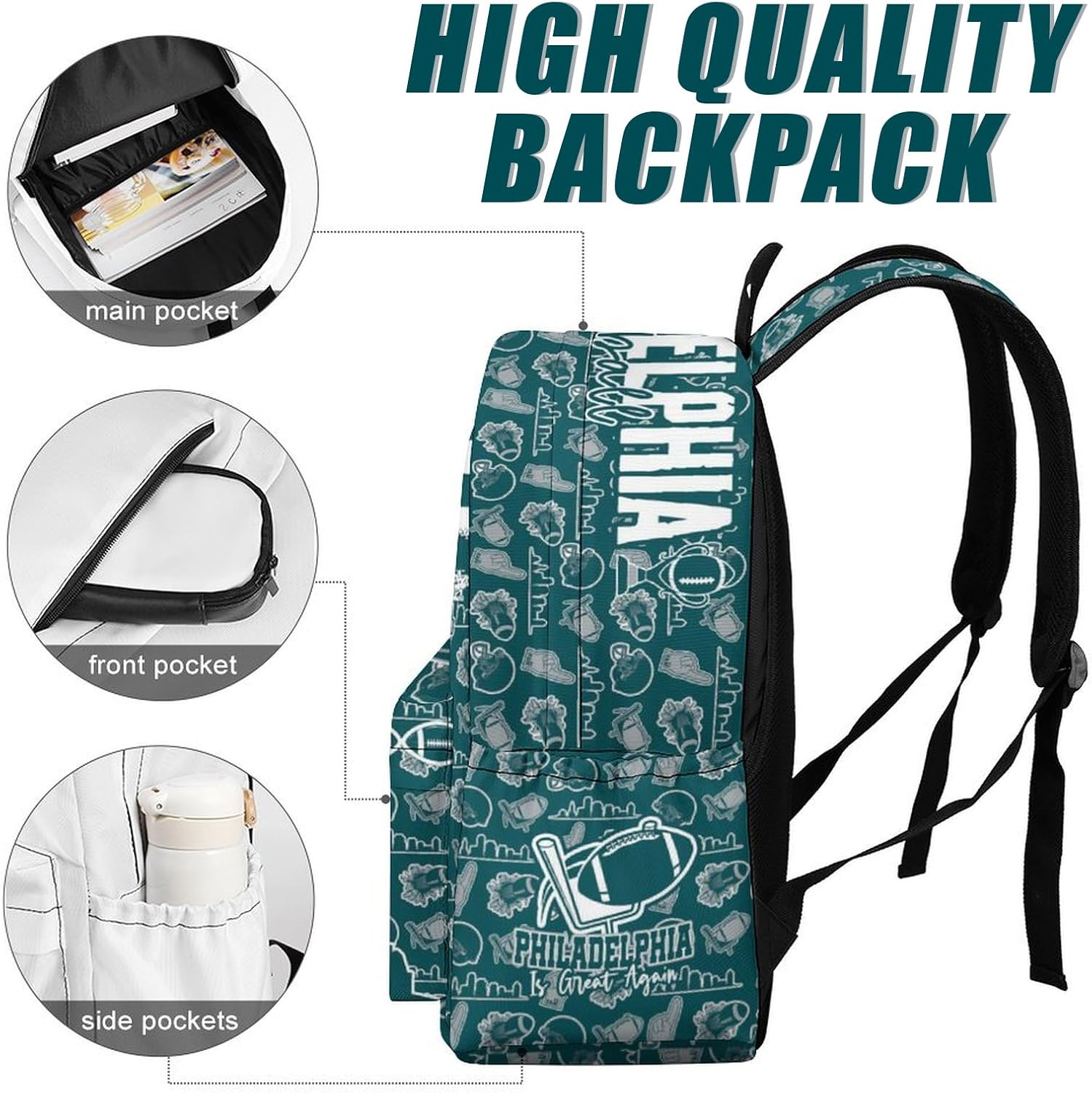 Football Backpack for Team Fans, Football Gifts for Men Women, Sport Style Backpack, Large Capacity Laptop Bag for Gym Travel Hiking - Image 3