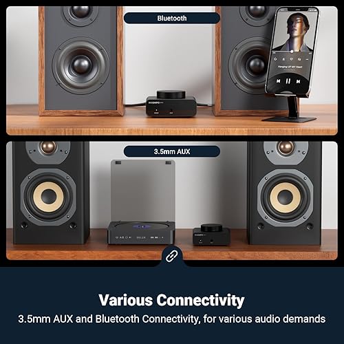 Miniatura 5 de Mini amplificador Bluetooth para altavoces, estéreo (50 WX2)mono (100 W)modo dual (100 WX2) amplificador de audio, entradas AUX y Bluetooth de hasta