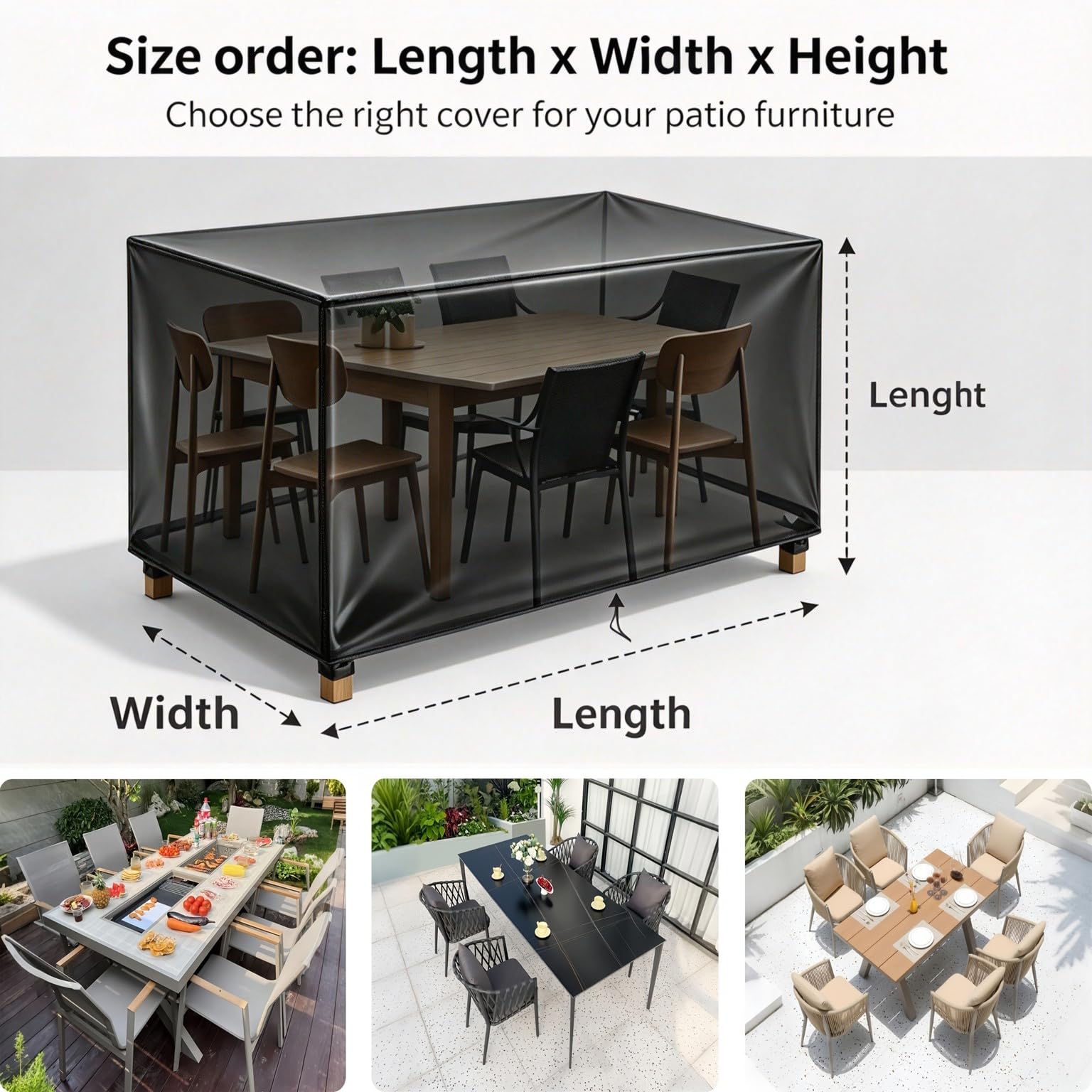 Funda Exterior Muebles Jardin 380x260x74cm/LaxAnxAL Funda para Sofá Exterior Impermeable, Antivento, Resistente Al Frio, Fundas Protectoras para Mesa de Patio Terraza Sofá, Negro