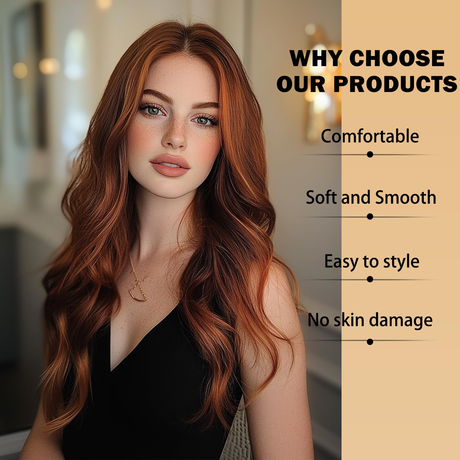 SeclitWu Long Ginger Wavy Wig for Women Middle Part Wavy Wigs Natural Looking Synthetic Heat Resistant Fiber Wig for Party Daily Use (26 Inch) - Image 3