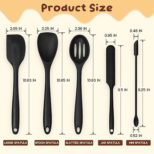 Miniatura 2 de Juego de espátulas de silicona, 5 espátulas de goma de grado alimenticio, espátulas raspadoras antiadherentes de alta resistencia al calor para