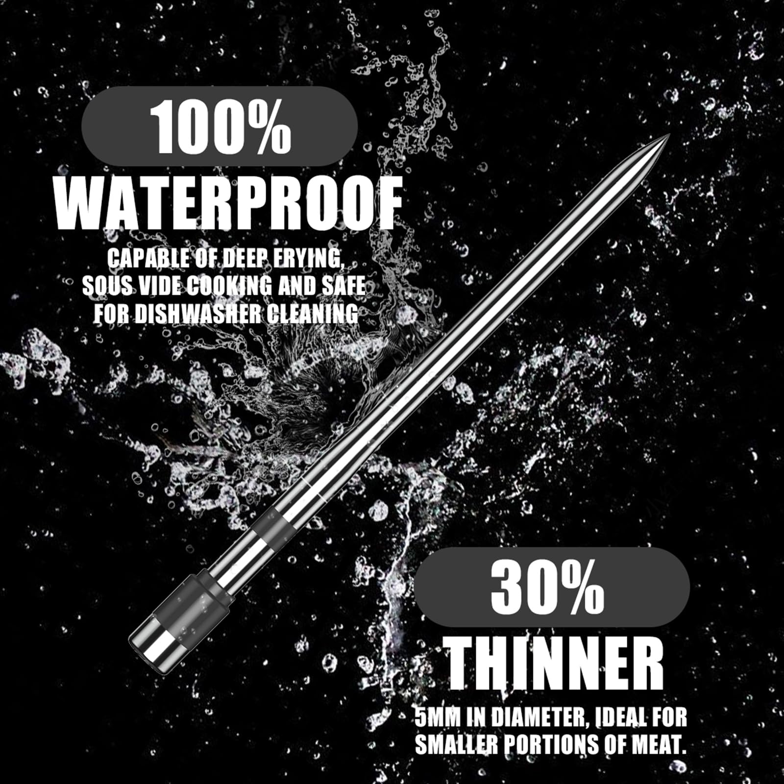 ANTELA Fleischthermometer Kabellos 200M Bluetooth 5.3 mit LCD Anzeige, Alarmfunktion, Digitales Backthermometer Meat Thermometer, für Ofen, BBQ, Grill, Raucher via APP