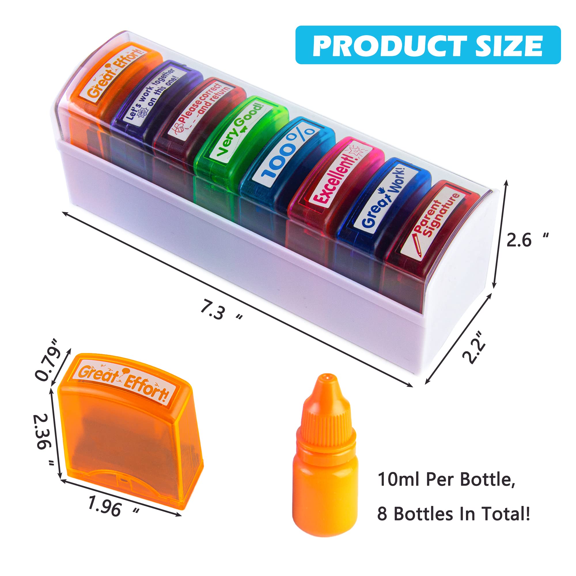 WMGHA Teacher Stamps For Classroom Grading 8PCS,Rectangular Self Inking Colorful Set For