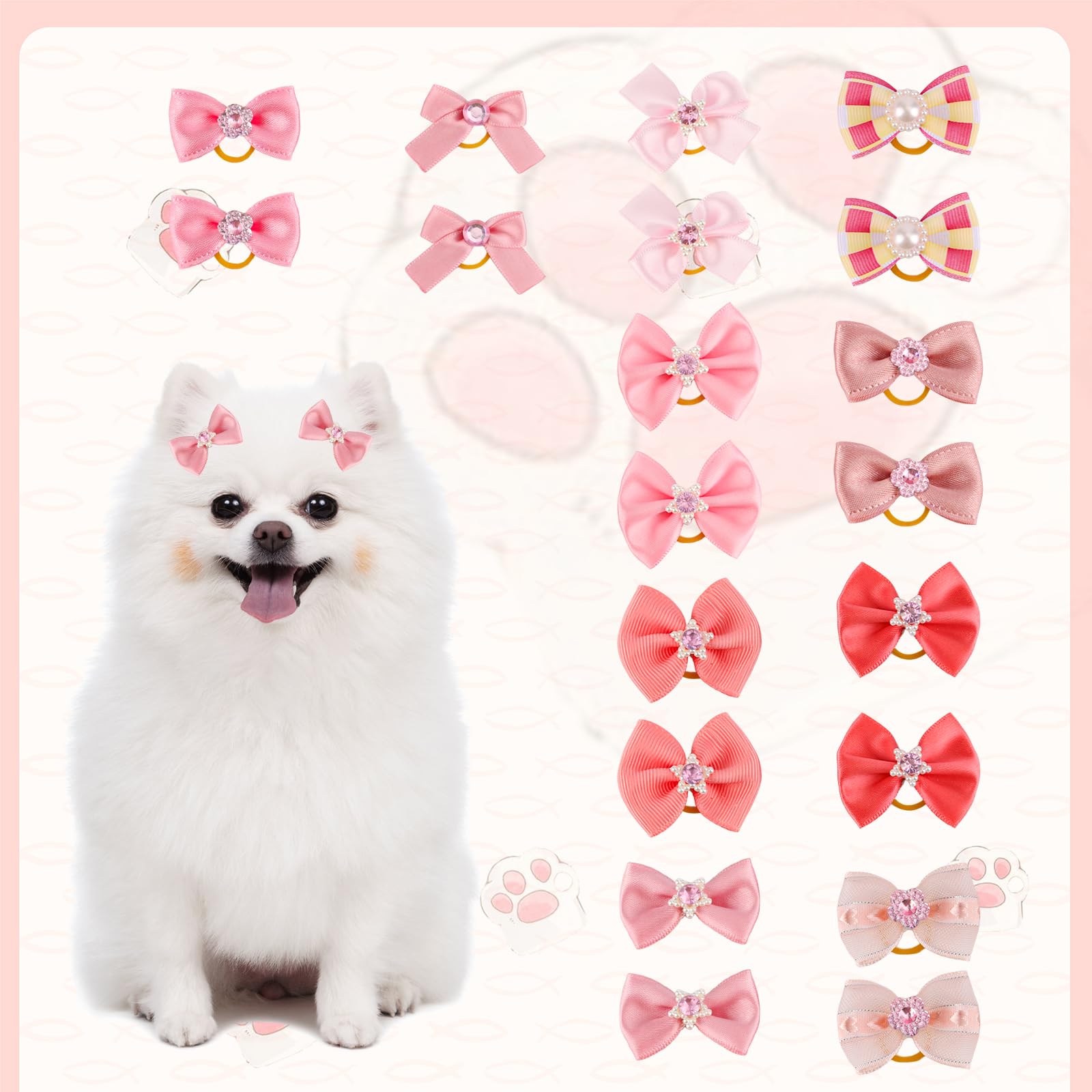 PEUTIER 20pz Fiocchi per Cani con Elastici, Dog Bow Stili Multipli Fiocchi per Capelli per Cani Graziosi Accessori per la Toelettatura per l'Uso Quotidiano degli Animali Domestici Durante Le Vacanze