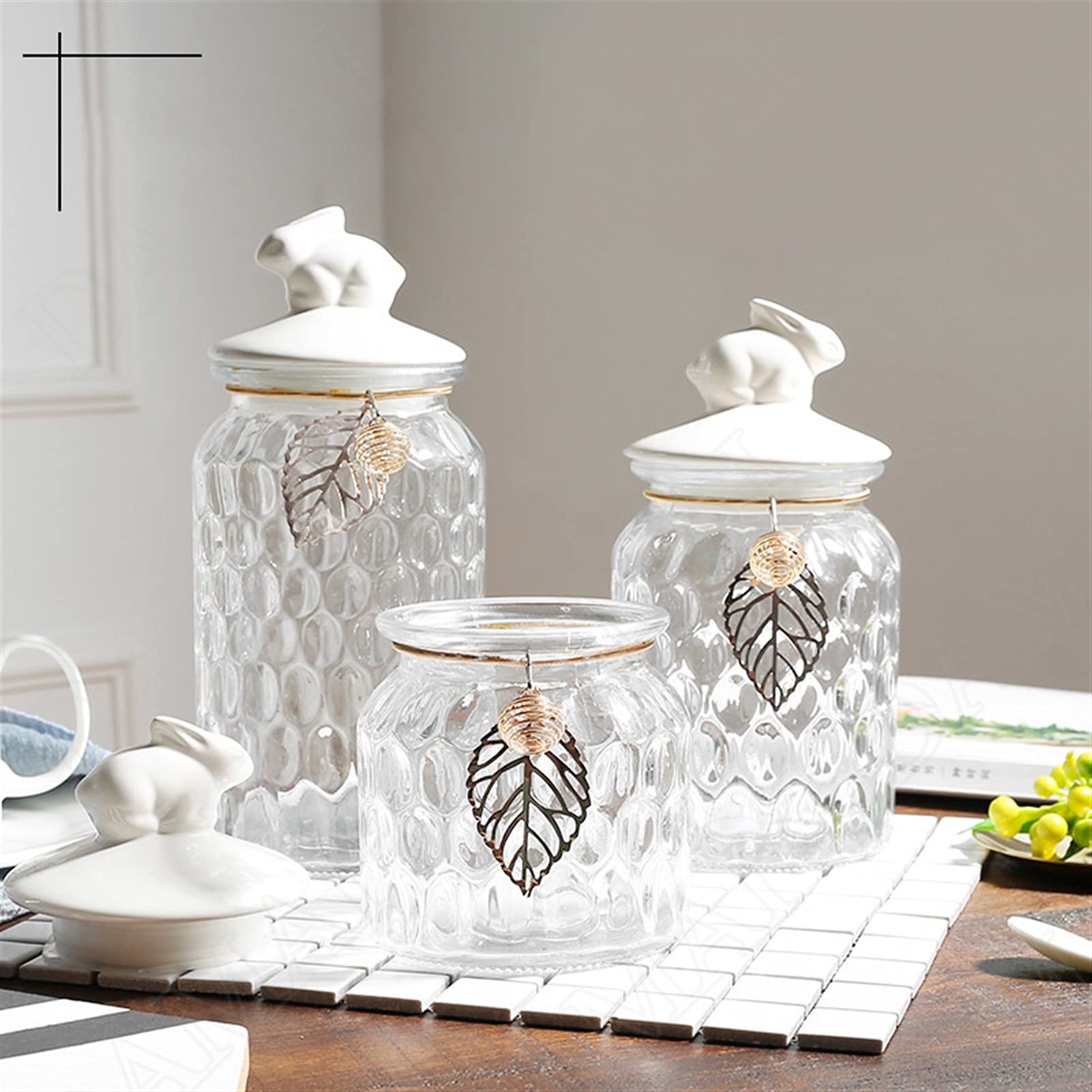 Botes para Alimentos Tarro de vidrio con tapa de almacenamiento Jar Conejo Caramelo Jarras Mesa de centro Tea Caddy Grano Dispensador Decoración del hogar Organizador de cristal Tanque de té Sellado B