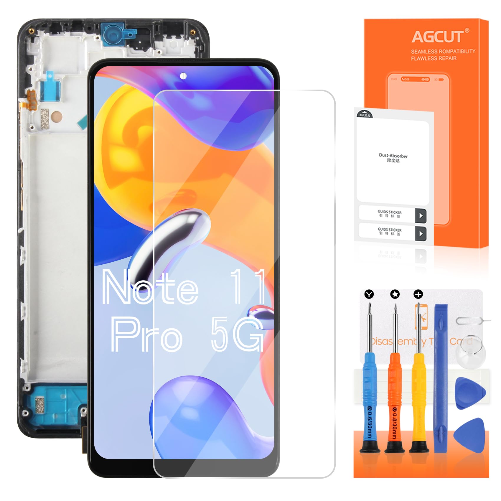 AGCUT LCD Display per Xiaomi Redmi Note 11 PRO LCD Schermo per Xiaomi Redmi Note 11 PRO 5G Display 2201116TG 21091116I Touch Screen Digitizer Assembly con Riparazione Strumenti, Nero con Telaio