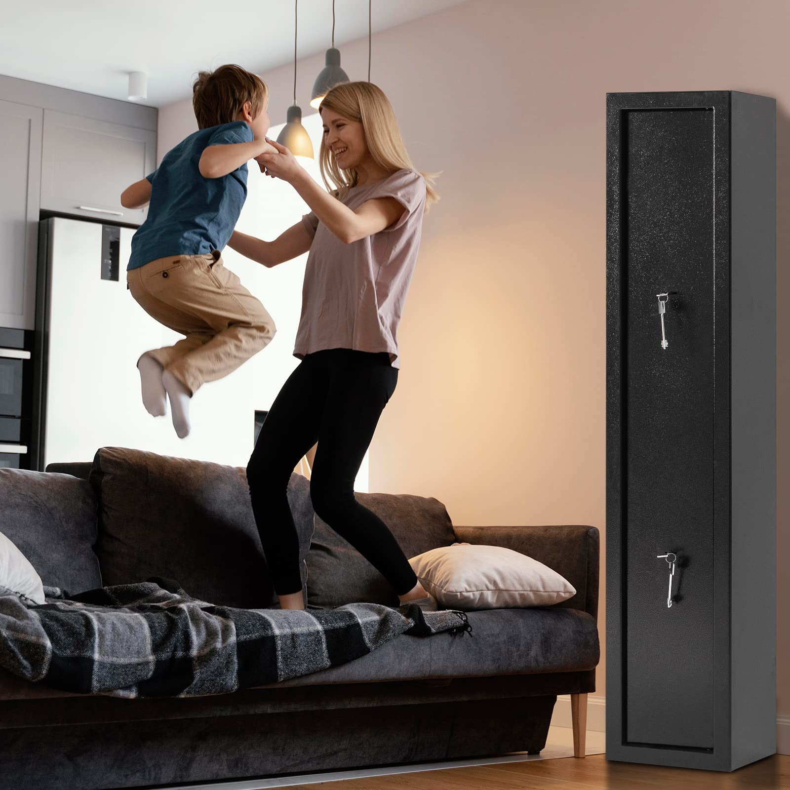 YooBox Rifle Safe, Gun Safes for Rifles with Quick Access 3-4 Guns, Gun Cabinets for Home for Shotguns, Rifles, Pistol and Various Ammo