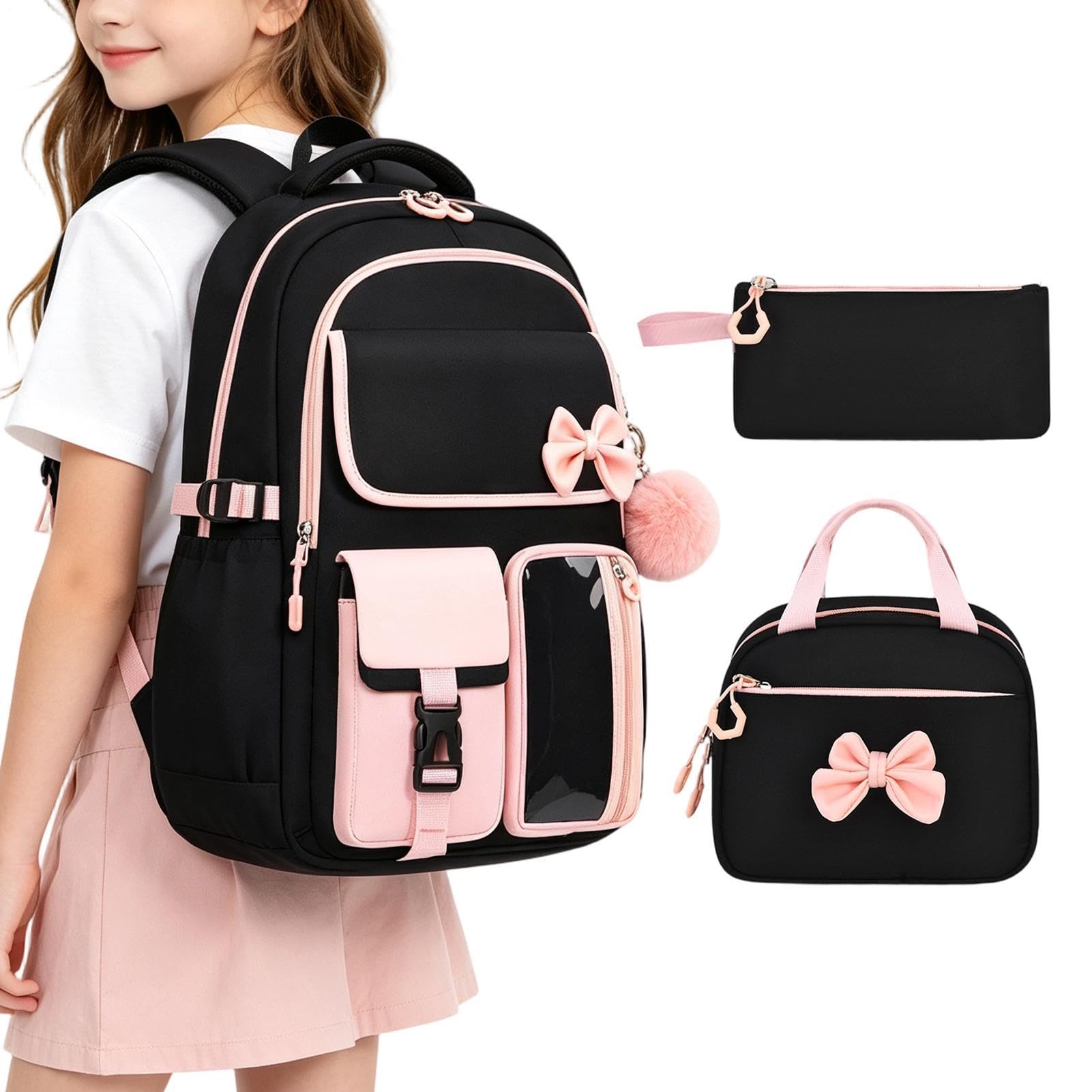 Mochila para niña, juego de 3 piezas, resistente al agua, con y, Rosa., Siehe Beschreibung, Ver descripción