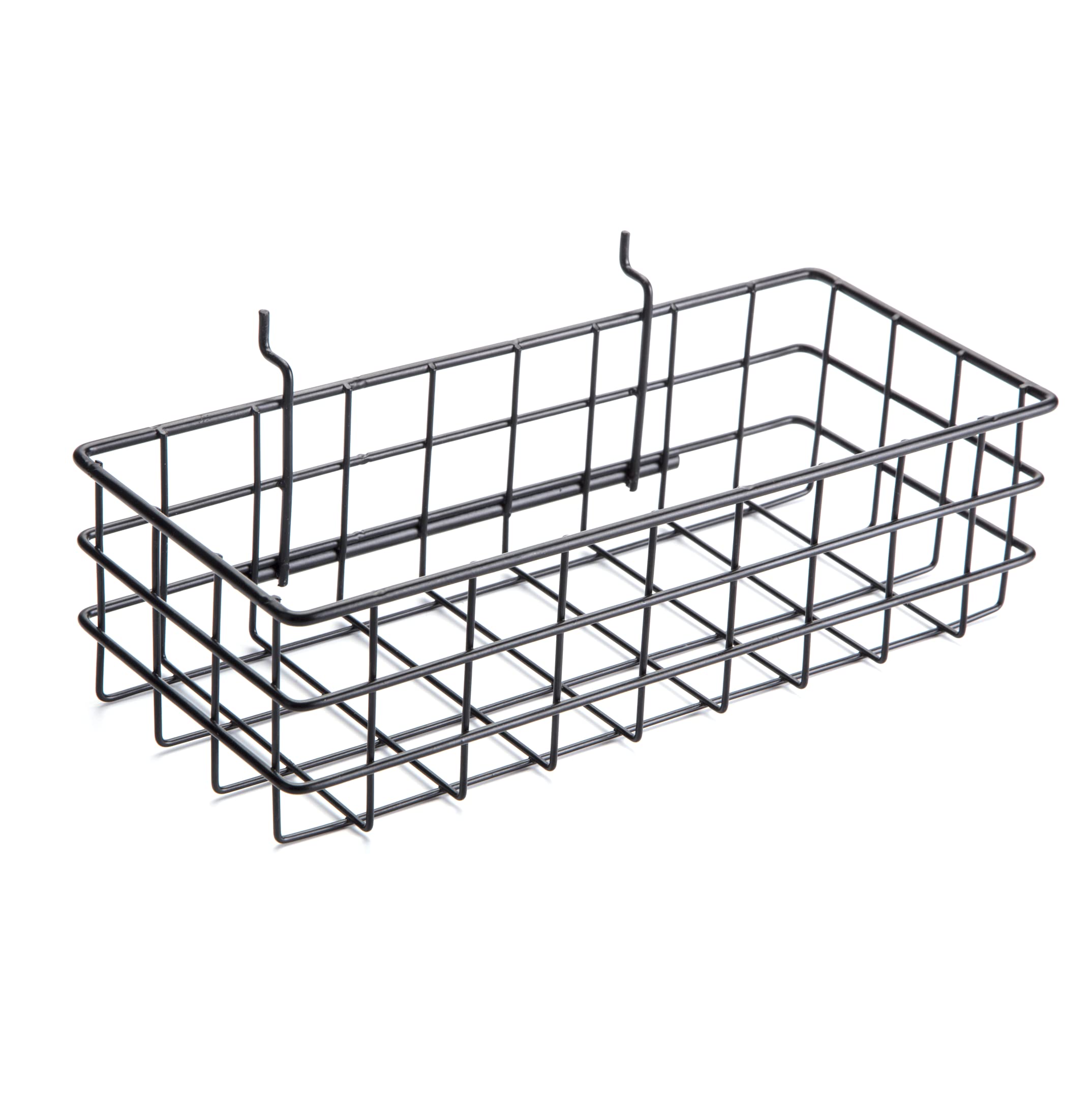 RightArrange Pegboard Basket Size S, Black - Hooks to Any Peg Board - Square Style Wire Shelf Baskets - Organize Tools, Workbench, Accessories, Garage Storage - Wall Organizer Attachments