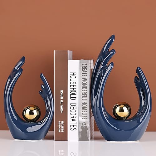 Miniatura 4 de Acento decorativo estético azul marino de 12" de altura para habitación, centro de mesa funky para soporte de TV, estatua y escultura de cerámica de