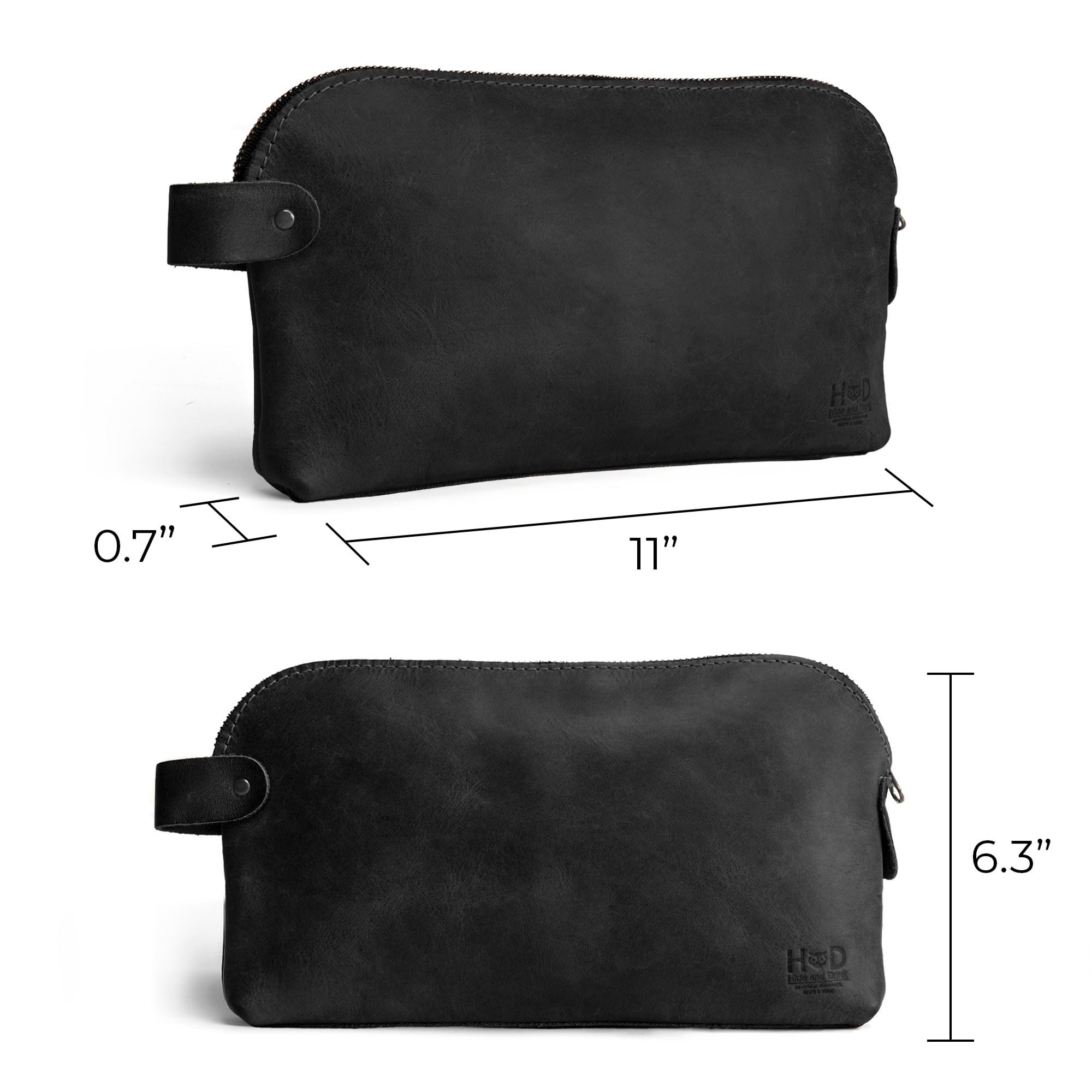 Grande per tutti gli usi Dopp Kit Utility Bag (corde, alimentatori, strumenti, scuola / articoli per ufficio) a mano di Hide & Bere :: nero carbone