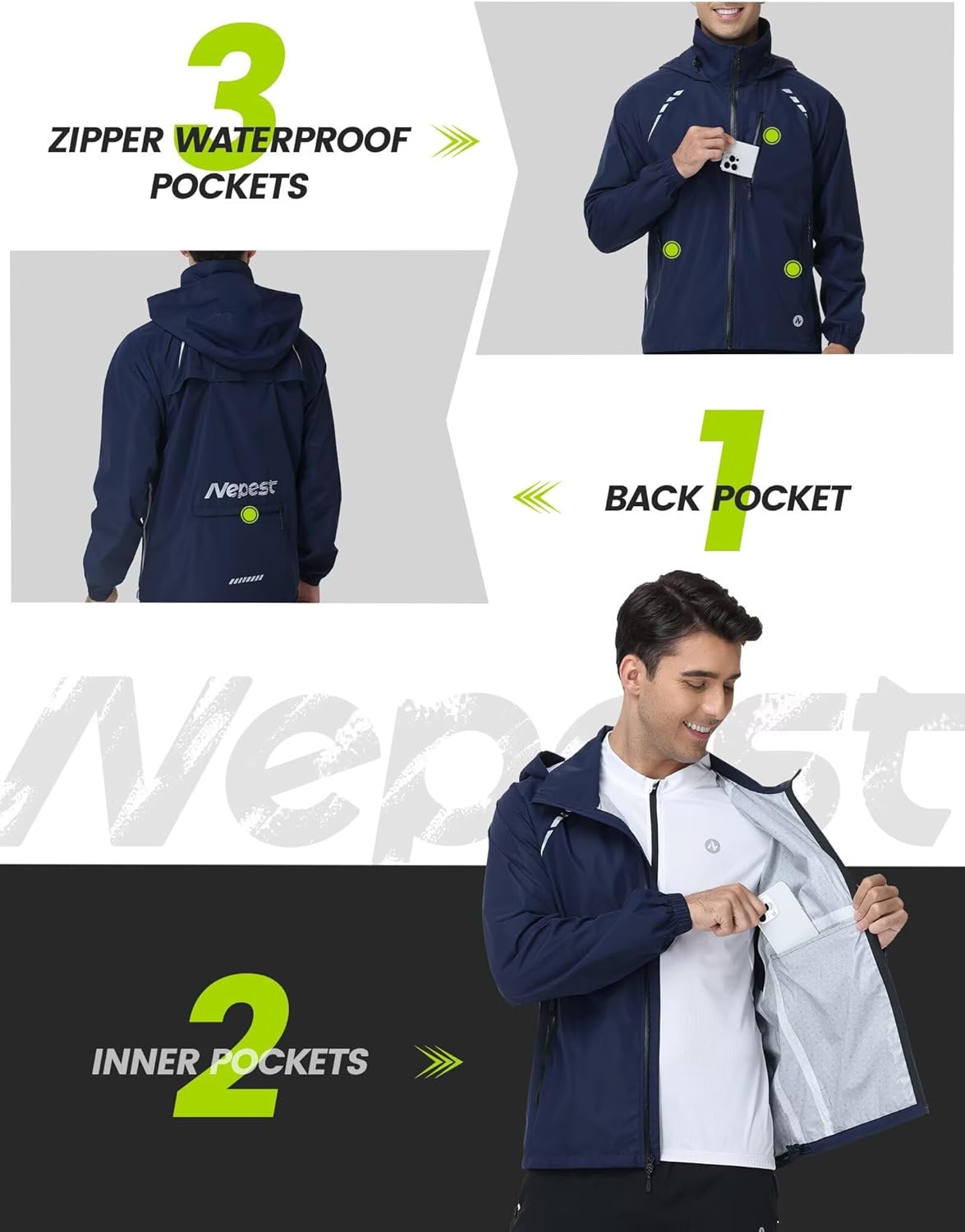 Nepest Cycling Rain Jacket Mens Waterproof Lightweight Packable Biking Windbreaker with Hood Raincoat for Running Hiking - Image 5