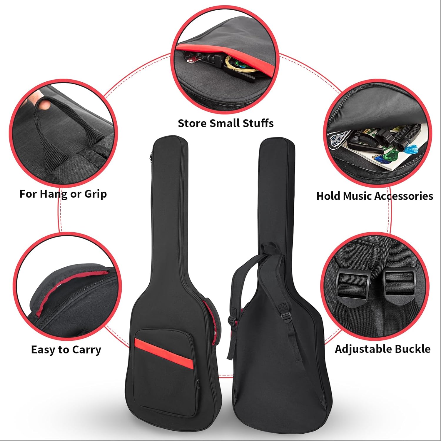 Bass Guitar Bag 7mm Padding Electric Bass Case, Gig Bag Backpack with Neck Strap and Pockets, Black