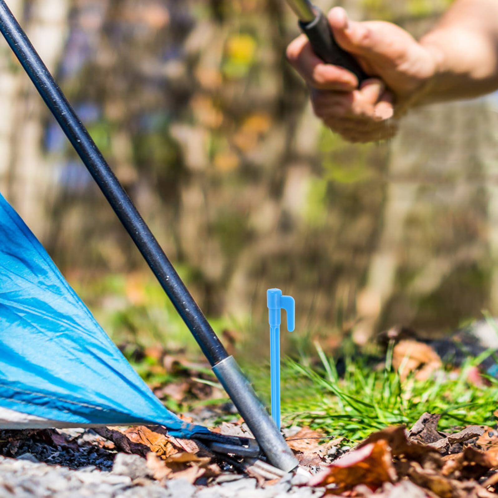 Piquets Ancres de Tente 100 Pièces en Plastique Bleu pour Camping