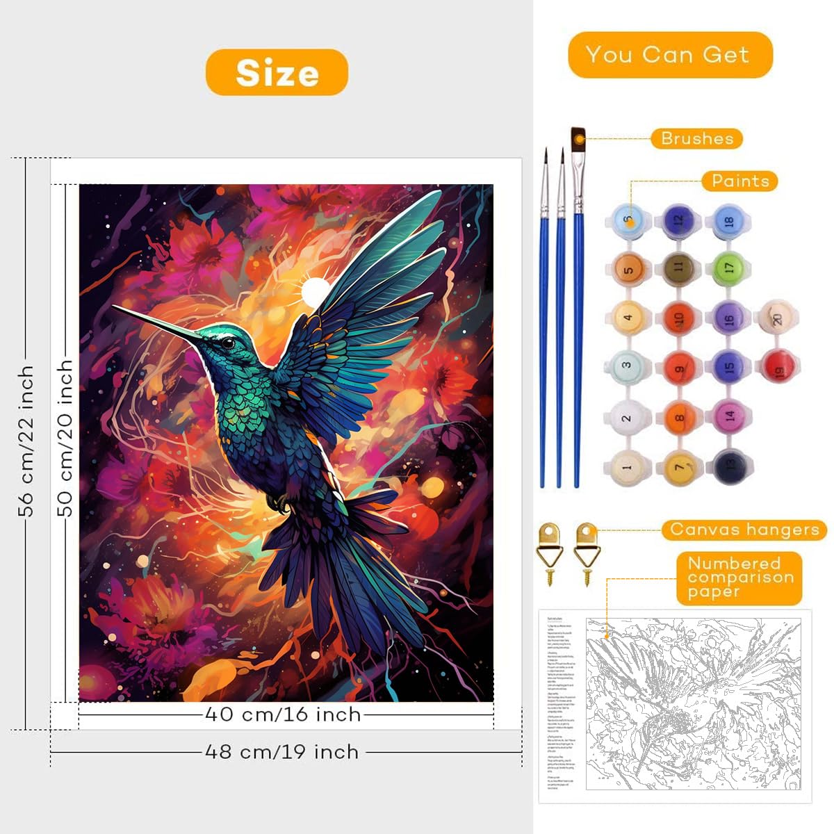 Tonia Art - Pittura Ad Olio Con Numeri: Colibrì Metallico - Kit Premium Su Tela 40x50 Cm Con Colori Acrilici - 5