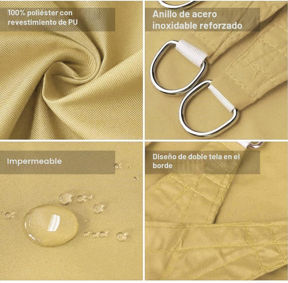 Dripex Toldo Vela Rectangular 2x3 m, Vela de Sombra Impermeable y Cortaviento, 95% Protección Rayos UV, Parasol de Poliéster, Ideal para Patio, Exteriores Terraza, Jardín, Arena