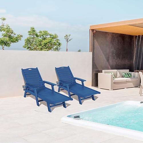 Miniatura 9 de nalone Chaise Lounge para exteriores con respaldo ajustable de 5 posiciones, silla de descanso de polietileno de alta densidad para soportar