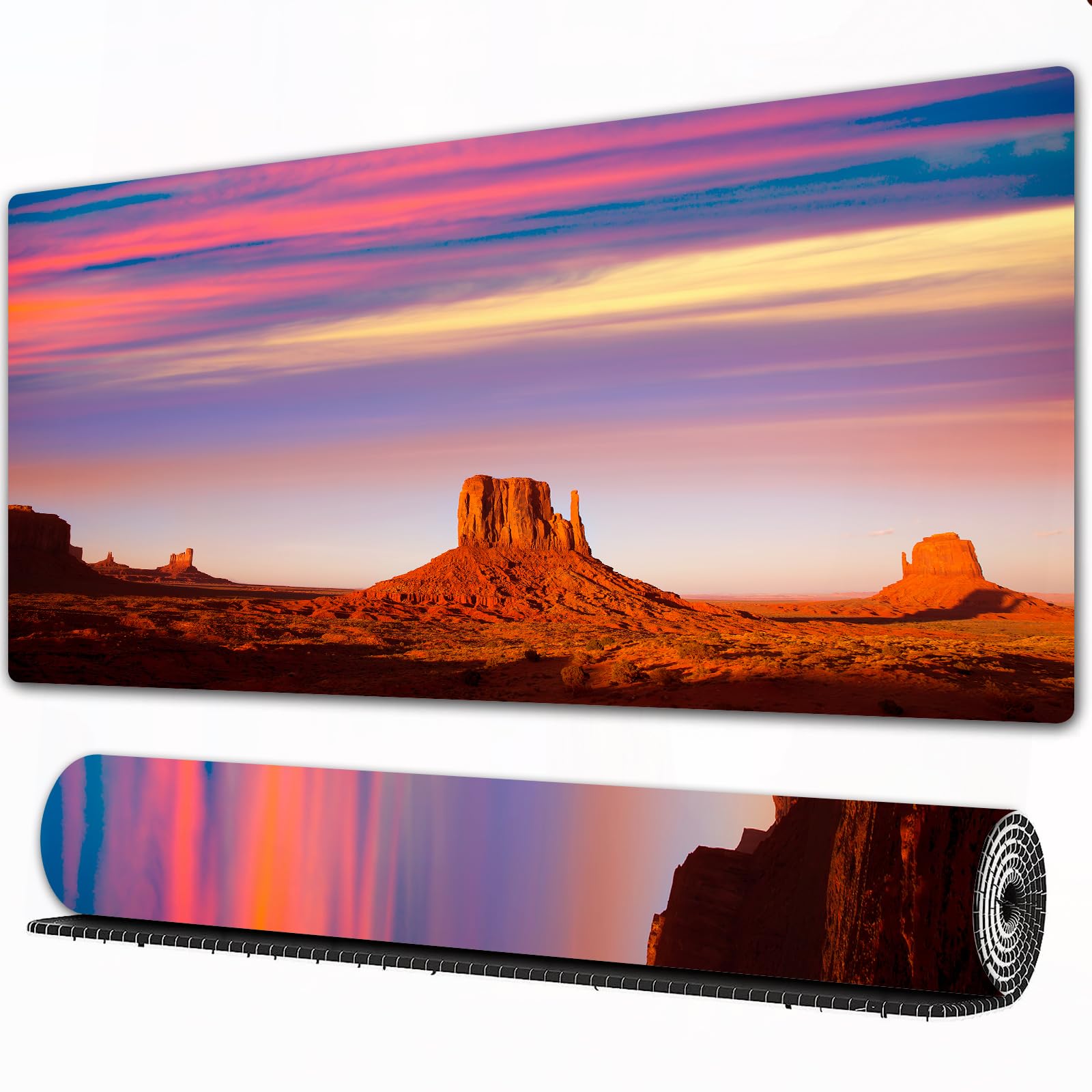 EOMKSE Mouse Pad Gaming Large Desk Pad Washable Mouse Pad Laptop Desk Mat,USA, Monument Valley West Mitten and Merrick Butte Sunset Utah Desert, D,Home Mouse Pad with Anti-Slip Rubber Base,16x29.5 in