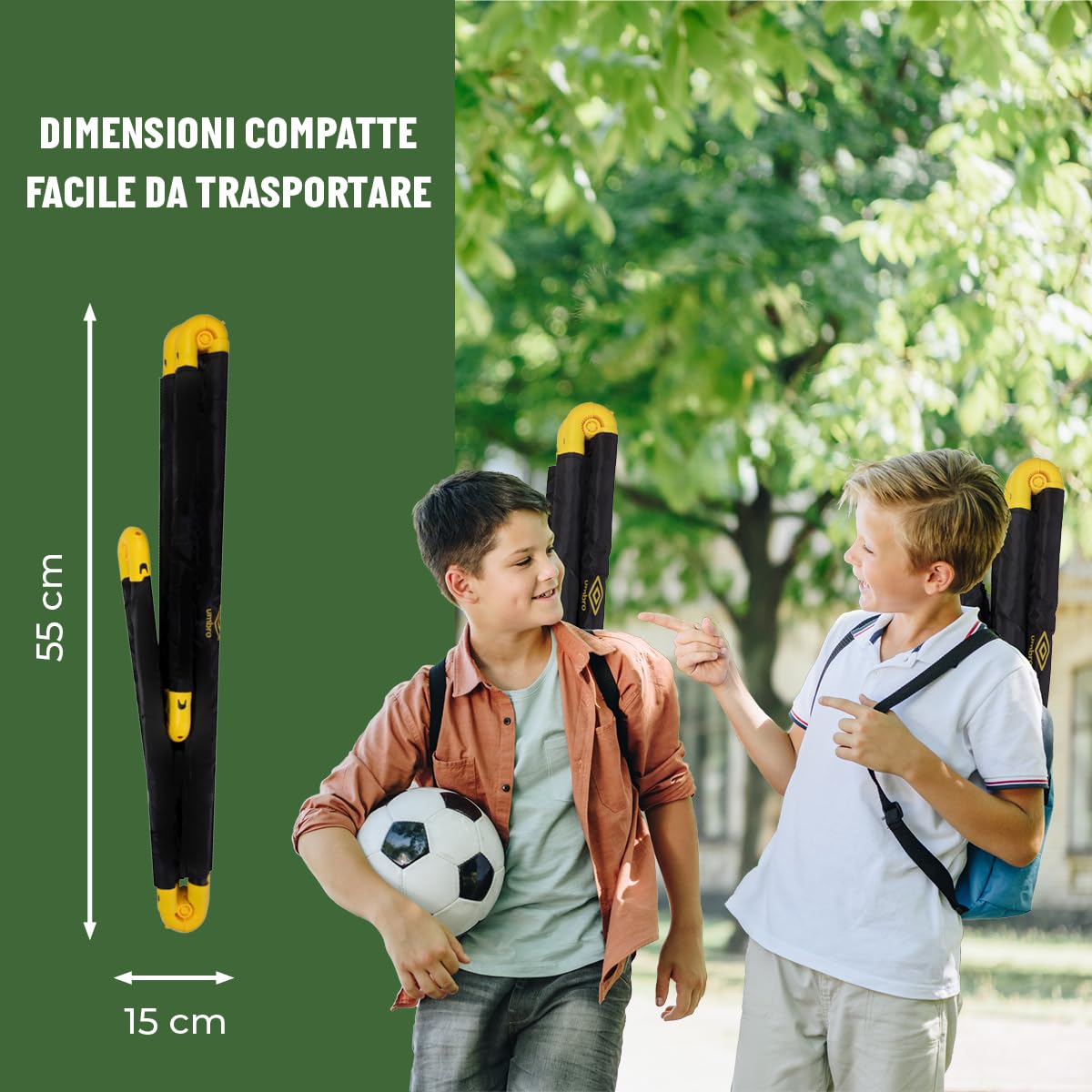 Umbro Porta da calcio per giardino, bambini e adulti, cancelli da calcio per interni ed esterni, 50 x 44 x 44 cm, nero/giallo