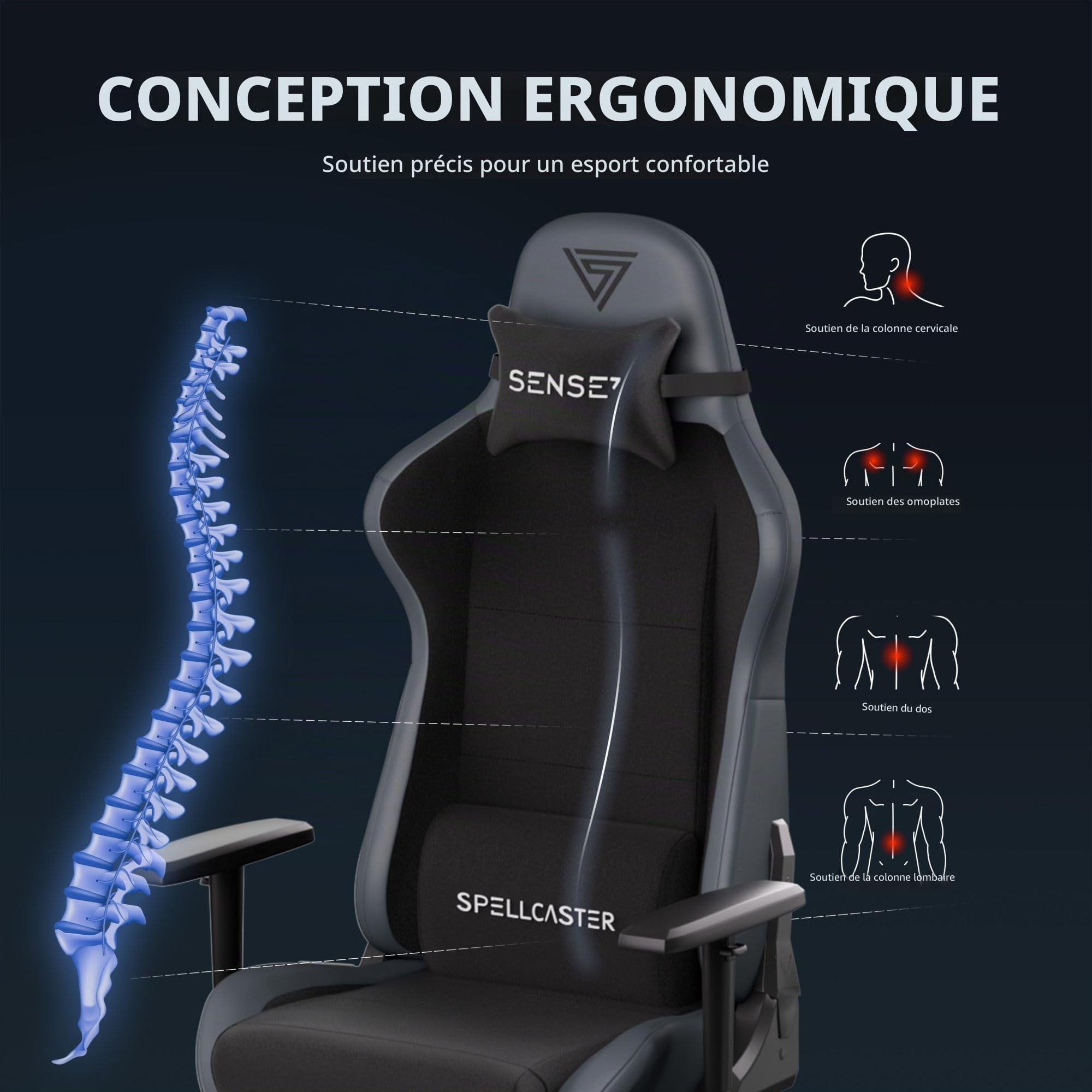 SENSE7 Chaise Gaming Spellcaster Moderne 160° Eco-Cuir 1D Mousse