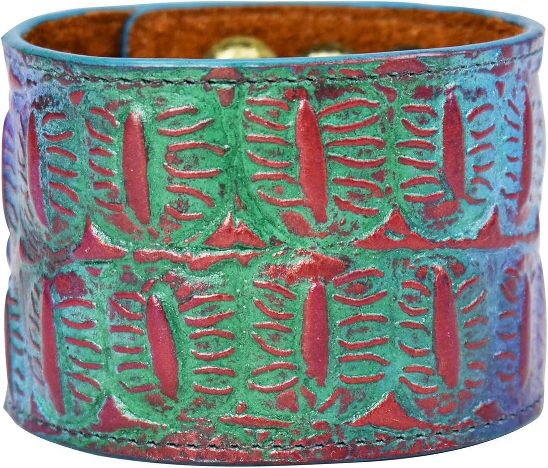Anuschka Women’s Leather Cuff – Hand-Painted Genuine Leather Cuff with Adjustable Snap Button Closure - 1176, Croc Embossed Daydream