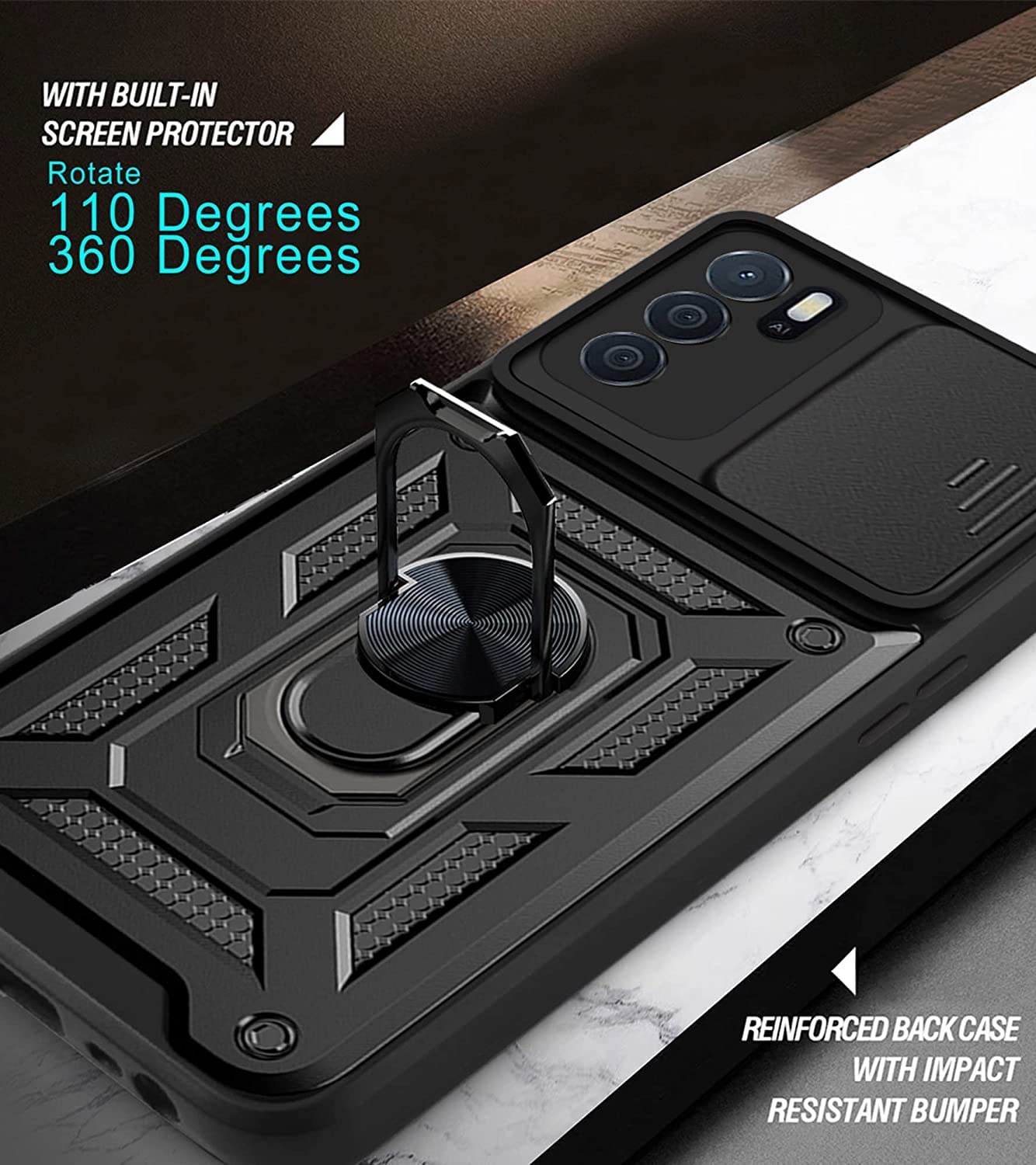 GOGME Cover per Oppo A16 / A16s / A54s Case con 360° Girevole Supporto dell' anello, Custodia in Silicone TPU e PC Anti-Drop. Blu Navy
