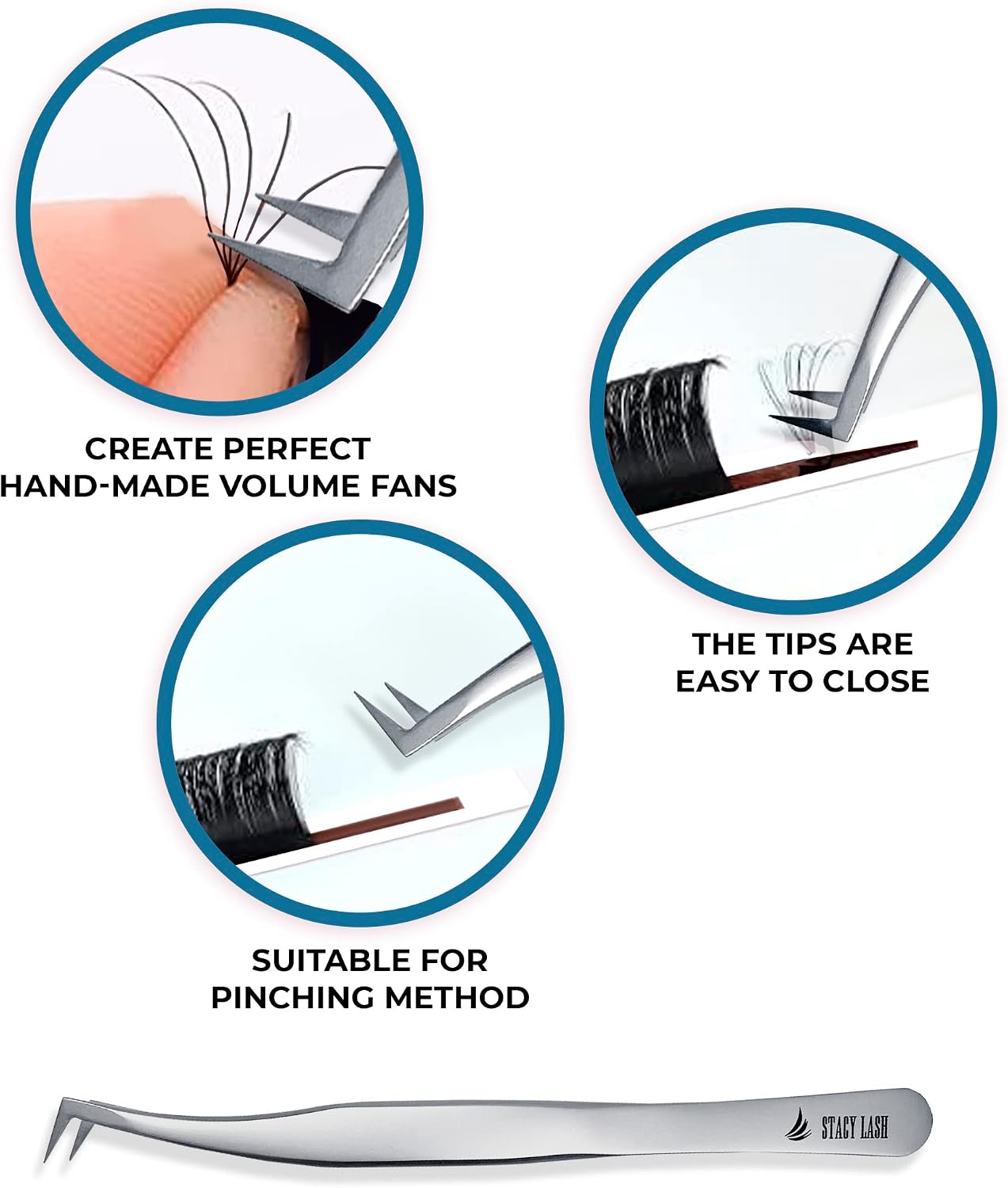 STACY LASH STL-6 Eyelash Extension Tweezers/Precision Tool for False Lashes Application & Premade Fans/Supplies for Volume Extensions/Curved Tweezer Tip/Beauty Accessories/Eyelashes Tools image 5