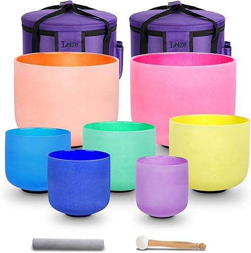 Miniatura 22 de Leize Juego de 7 cuencos de cristal de cuarzo impecables de 6 a 12 pulgadas con fundas de transporte resistentes y mazo de gamuza Blanco