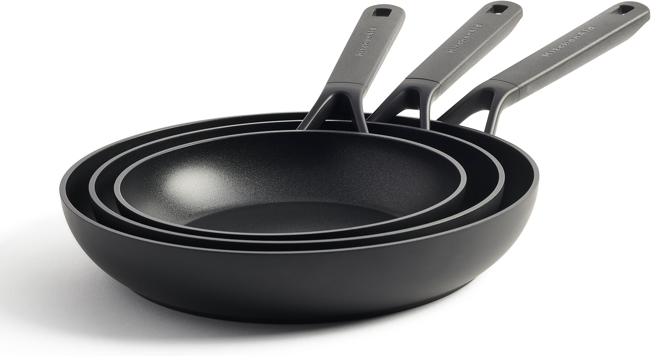 KitchenAid Classic Forged Hard Anodized PFAS-Free Ceramic Non-Stick, 20 cm, 24 cm and 28 cm Frying Pan Set, Induction, Oven Safe,Black