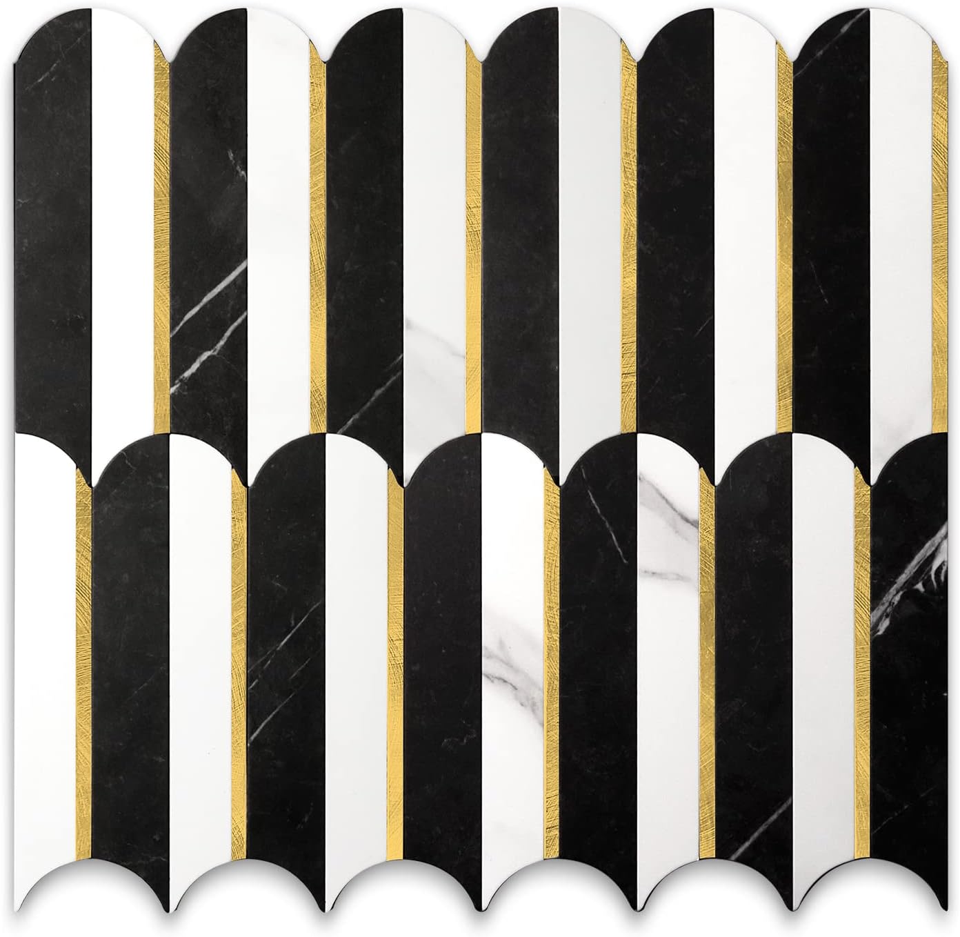 Vamos Tile Peel and Stick Backsplash Seamless Tile,Stick on Backsplash for Kitchen and Bathroom,Marble Look PVC Mixed Metal Gold Self Adhesive Metal Mosaic Tiles (10 Sheets)