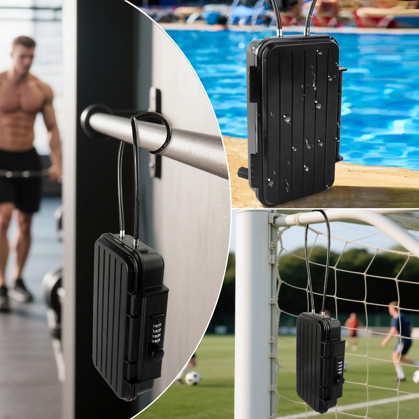 Tragbarer Reisesafe Schließkasten, wasserdicht, diebstahlsicher, kleine Schlossbox, 4-stellige Zahlenkombination, Schlafsaal mit abnehmbarem Stahlkabel, für Strand, Fitnessstudio, Hotel, Wohnheim