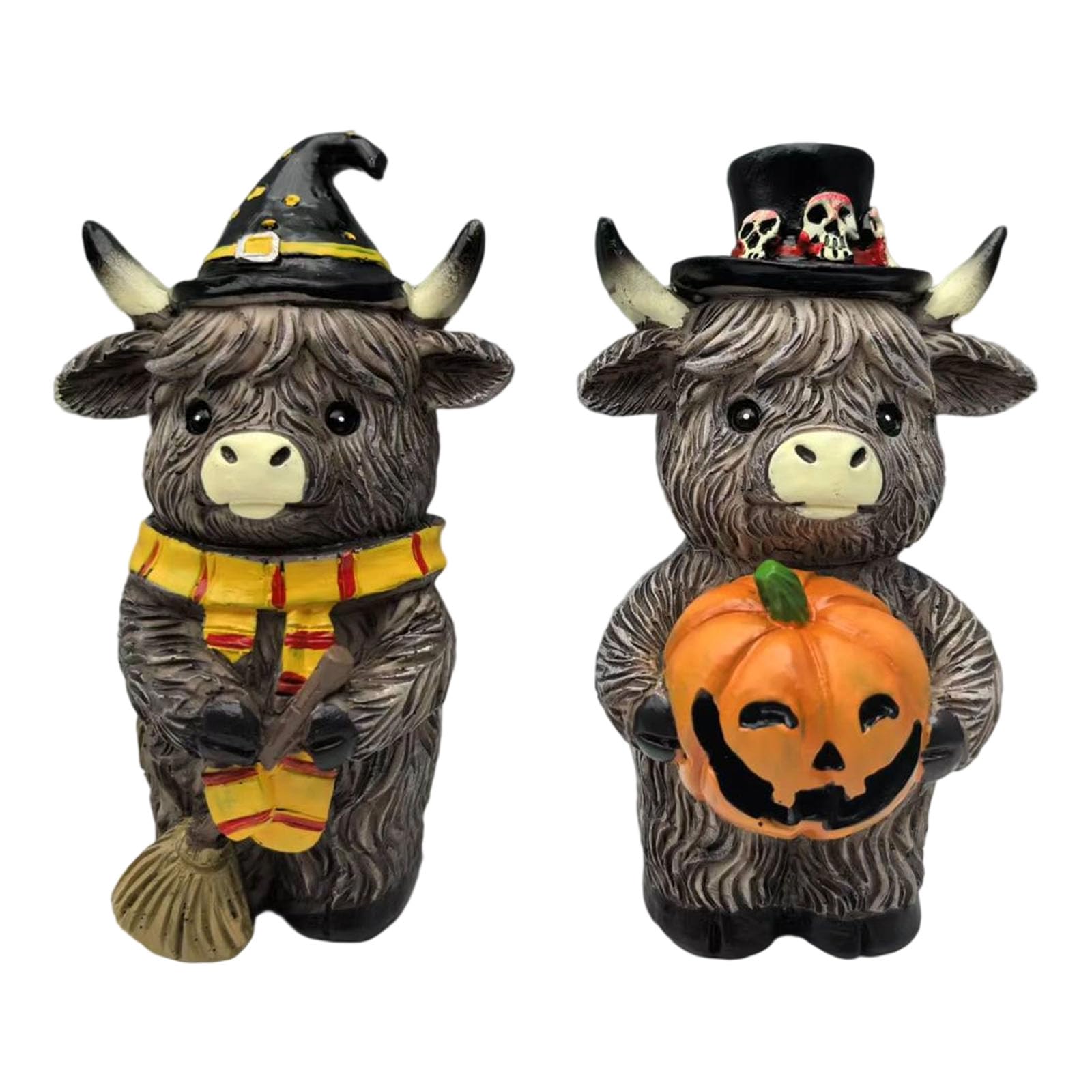 carotoe Autumn Themed Desk Cattle Ornament Set of 2 Durability Resin Sculptures Farmhouse Seasonal Shelf Decoration Cow Figurines Set