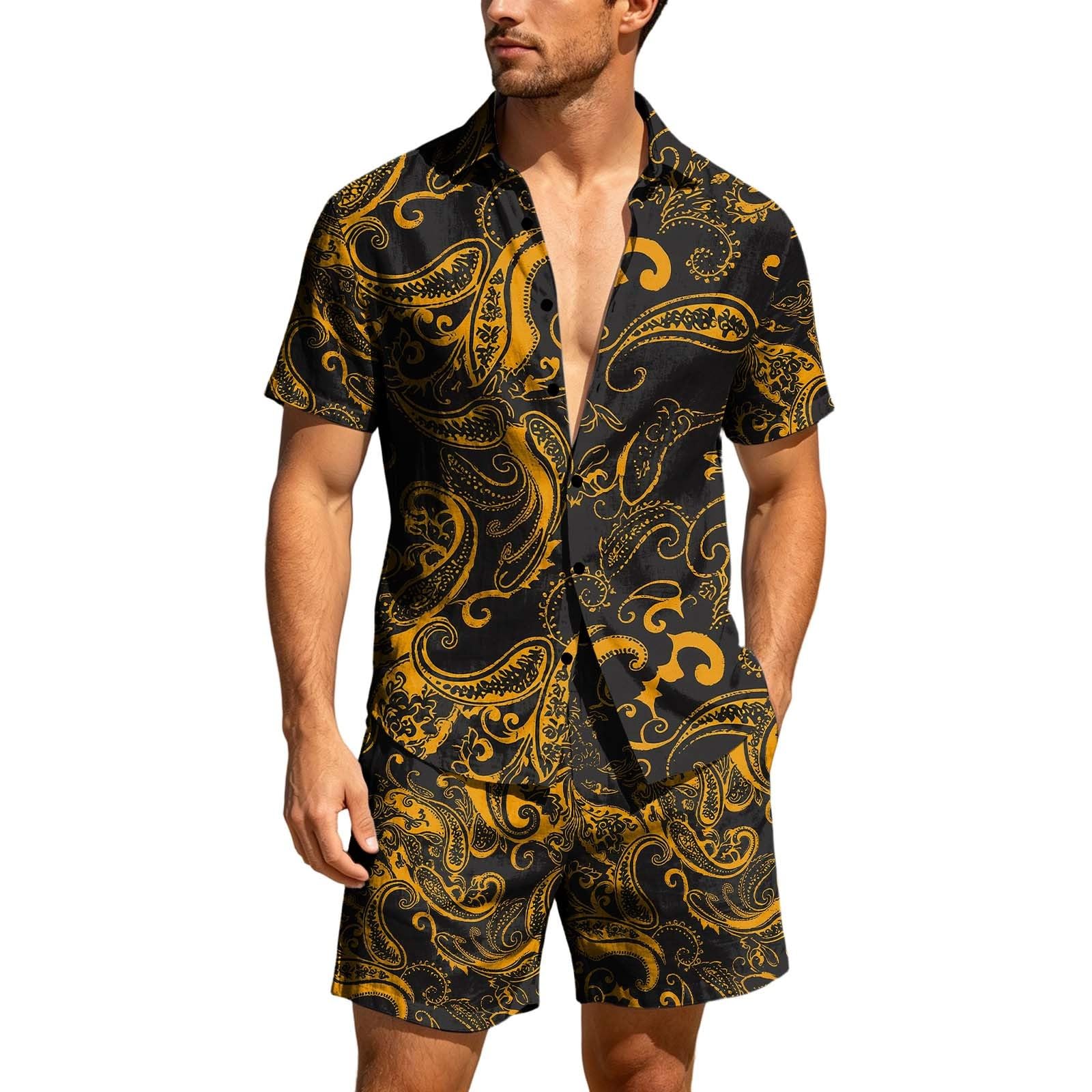 Uomo Completo Camicia E Pantaloni Corti,Camicia A Maniche Corte E Pantaloncini A Pois – Completo Casual In Raso Per Un Abbigliamento Sportivo Estivo Comodo E Traspirante Versatile Per Tutti I Giorni