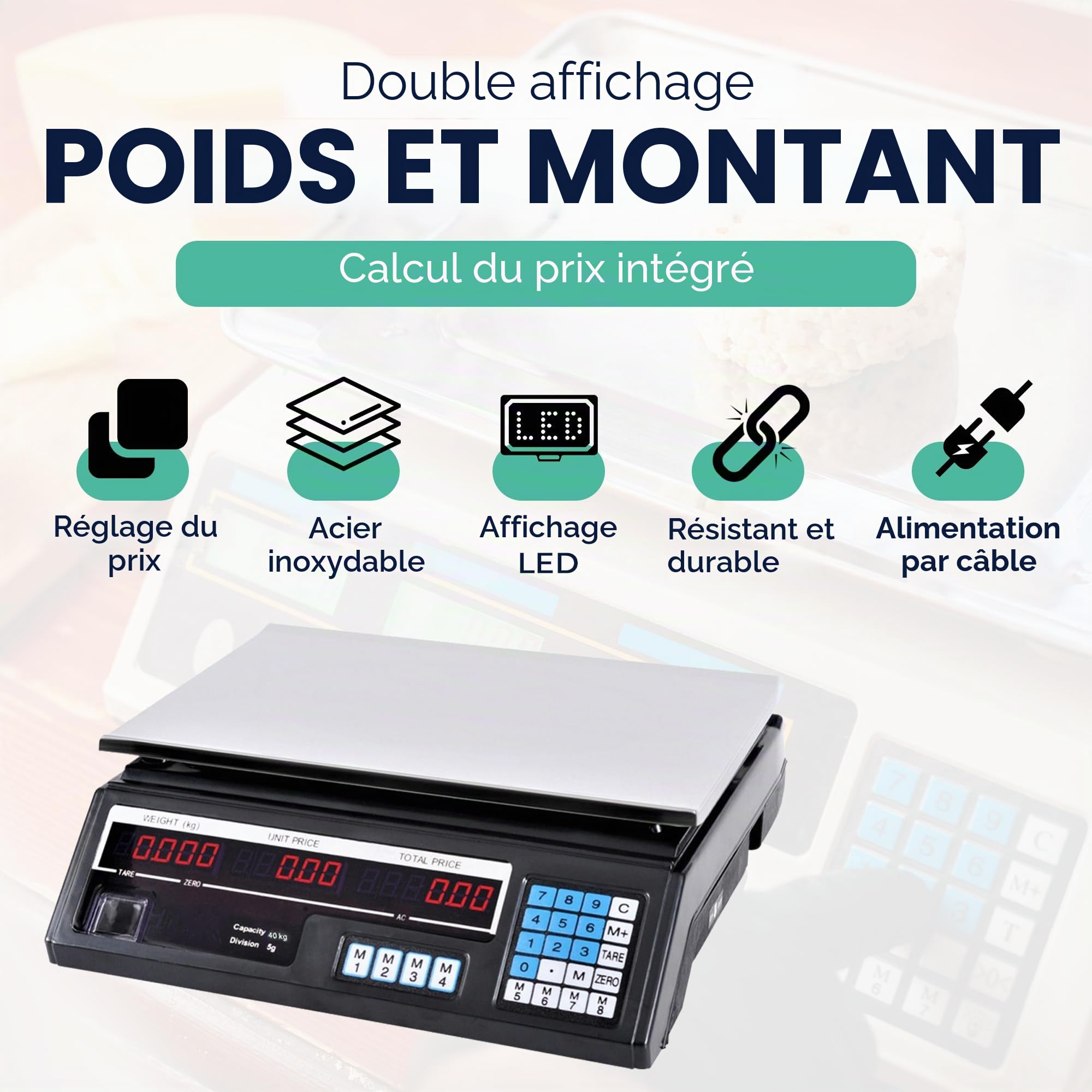 Tempo di Saldi Balance électronique numérique professionnelle de 5 g à 40 kg en acier inoxydable