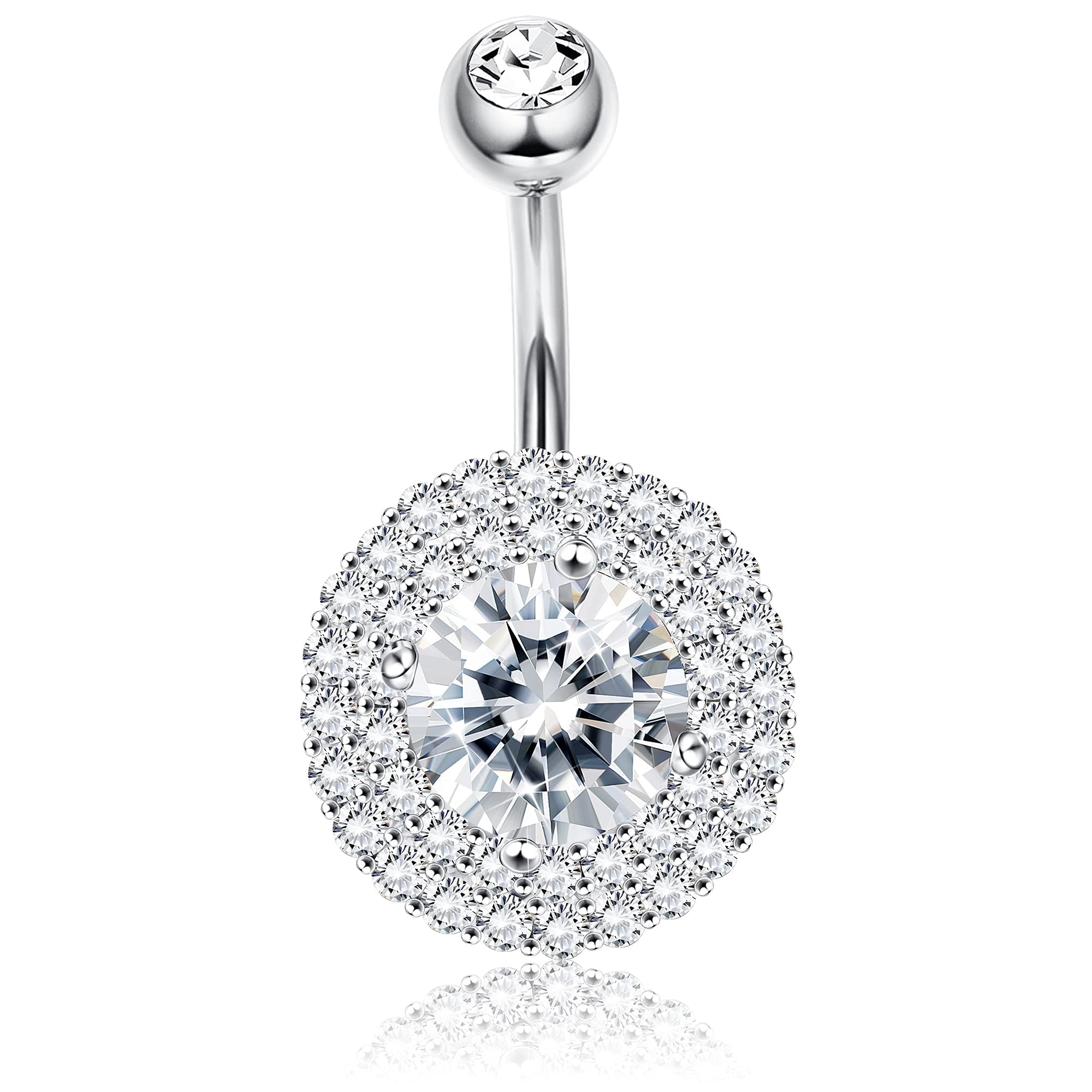 Sllaiss Anillo Belly Button para mujer Plata de Ley CZ 14g Belly Bar Anillo de ombligo redondo Halo Zirconia cúbica Banda de ombligo Piercing para el ombligo Joyas para el cuerpo