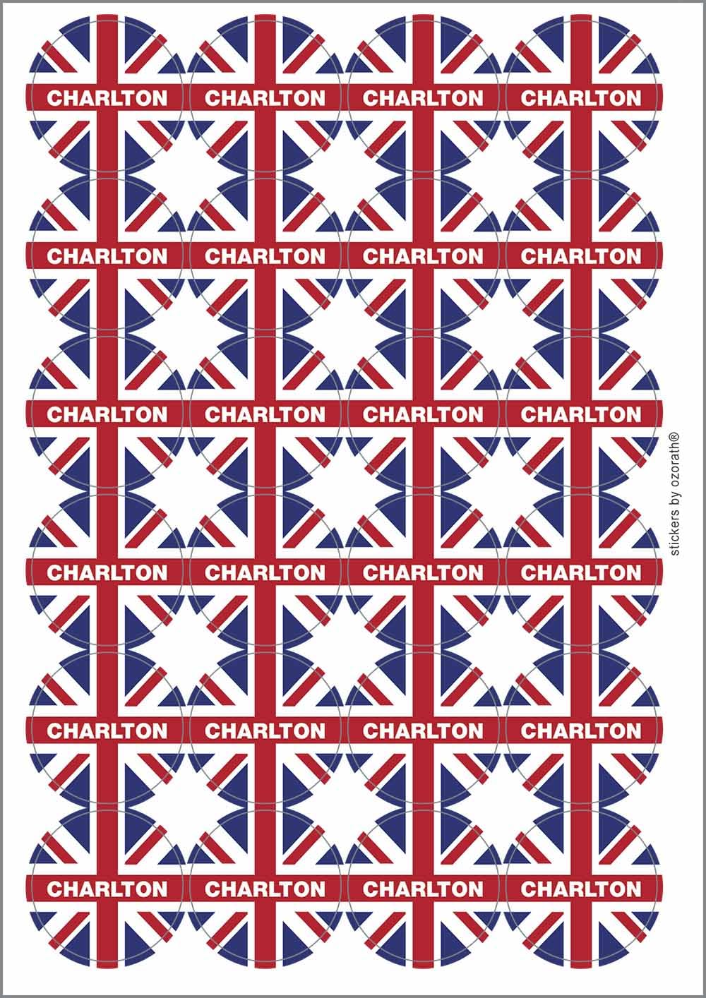 Charlton Union Jack Circular Matt Paper Stickers A4 Sheet of 24 (Each Sticker is 45mm Diameter)