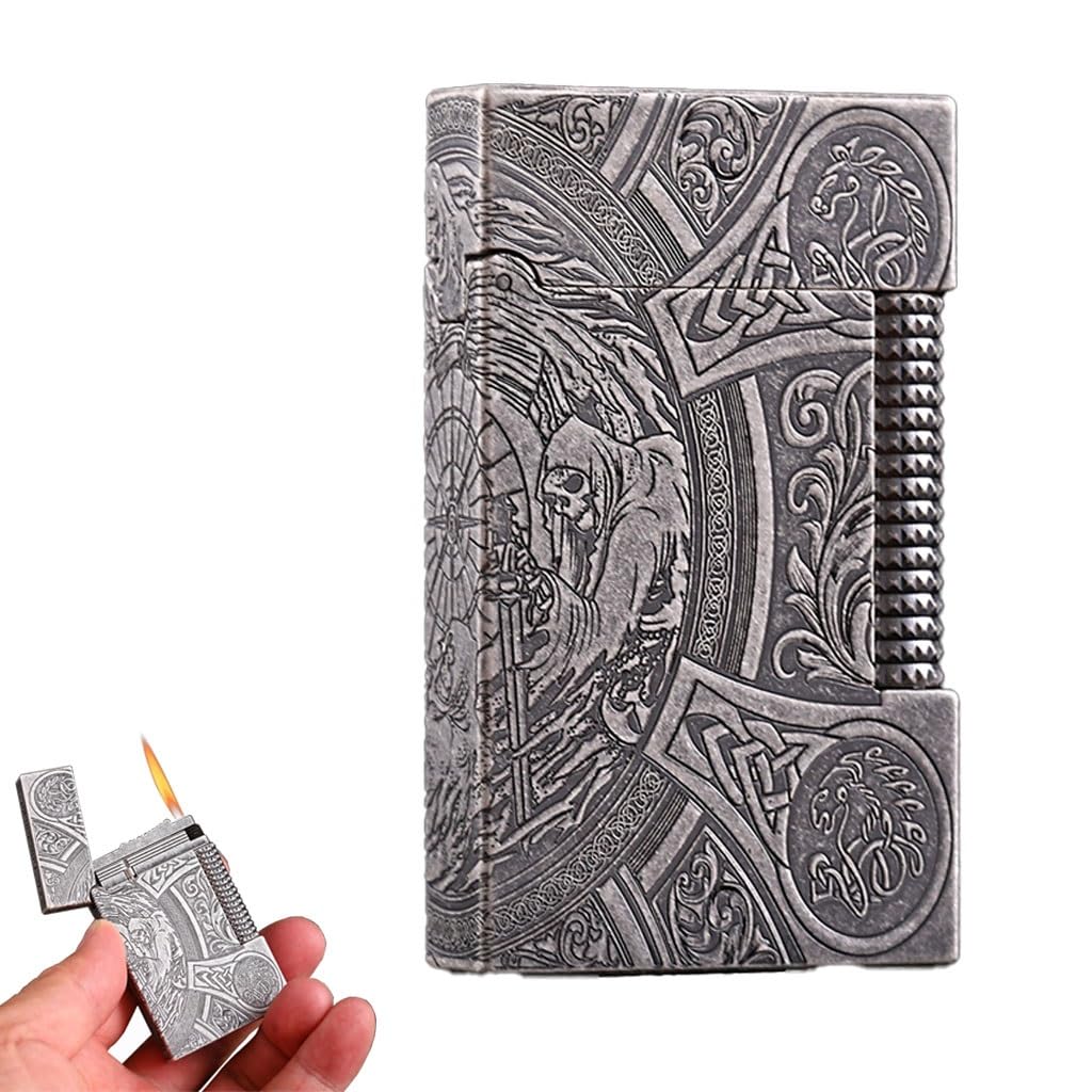 Classic Pure Copper Butane Soft Flame Silver Lighter Retro Flip Piano Sound Side Sliding Grinding Wheel Ignition Mens