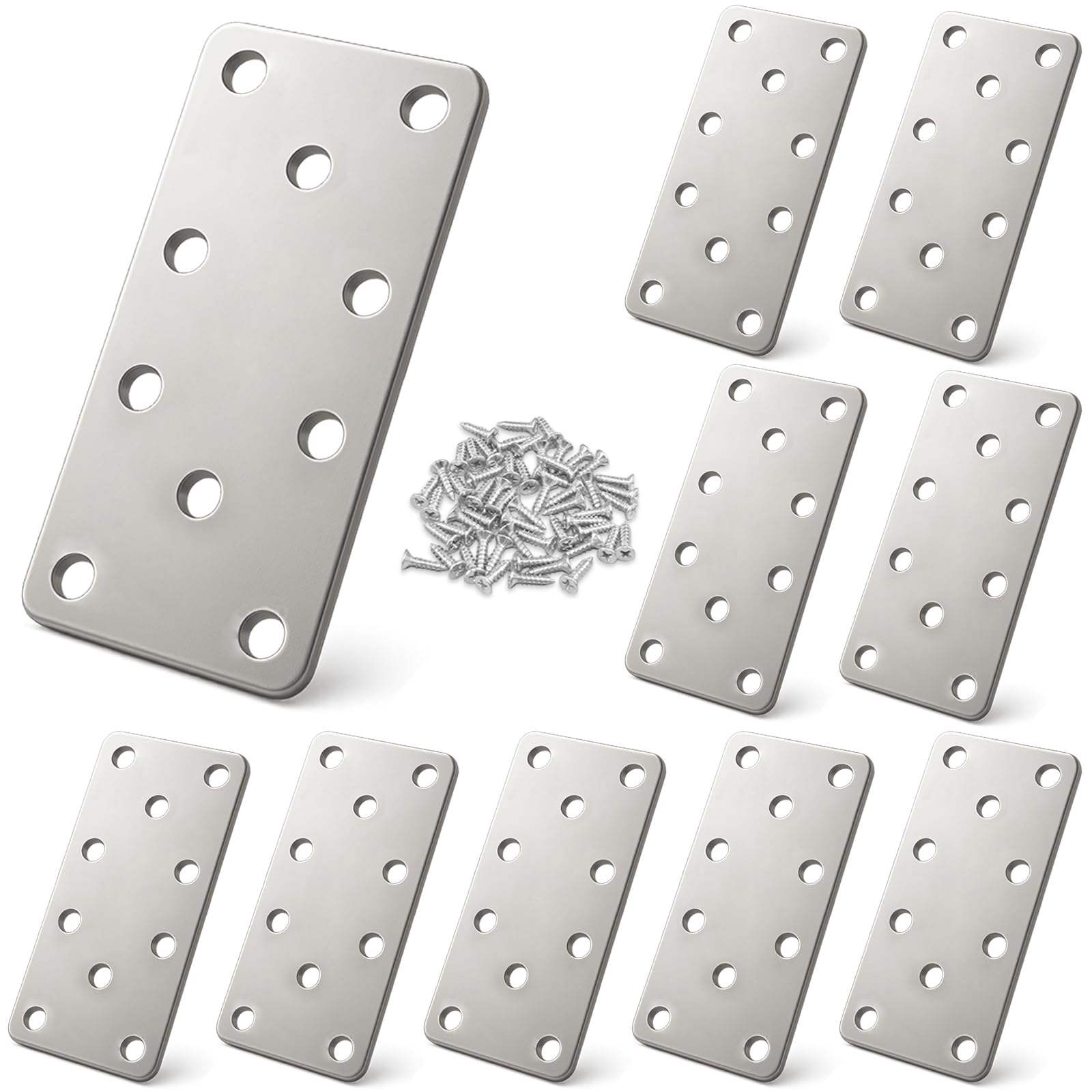 Xyxu Flat Brackets for Wood 10 Sets 100x40x2mm Metal Heavy Duty Straight Sleeper Bracket with Screws