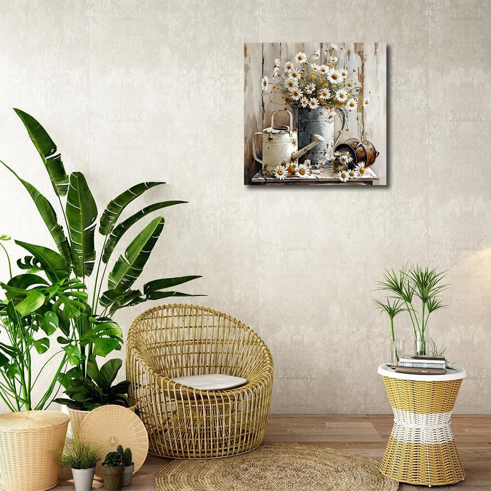 LAIART Farmhouse retro daisy wall decorative wall art rustic picture canvas printing