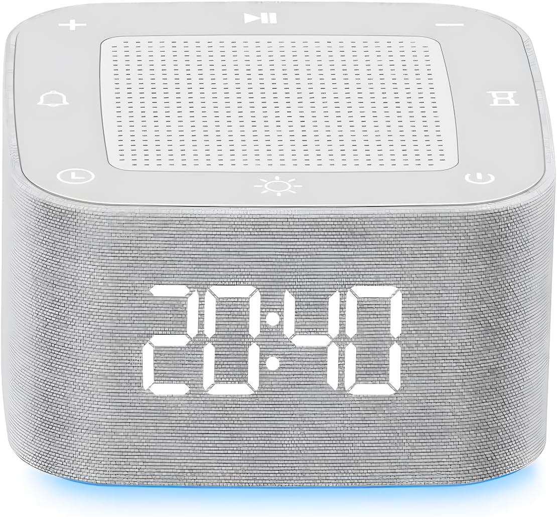 White Noise Machine with APP Control, 32 Soothing Sounds, 8 Colors Night Light, Bluetooth, Alarm Clock, 5 Sleep Timer, Memory Function, Portable for Baby Kids Adults Home Travel (Gray, Standard)