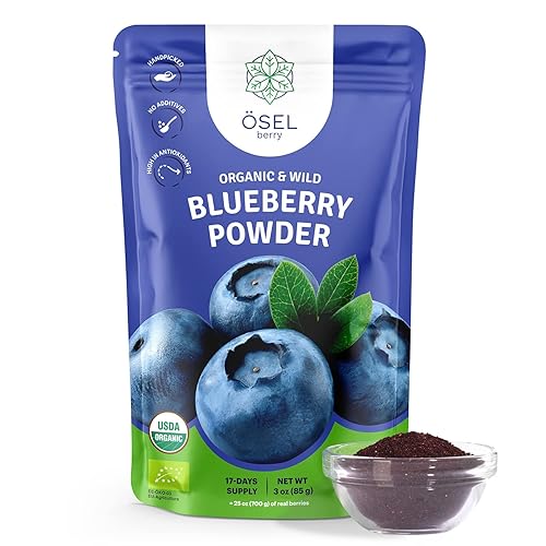 ÖSEL BERRY Polvo orgánico de arándano silvestre de 3 onzas, certificado por USDA, sin azúcar añadido, ricos en antioxidantes, liofilizados,