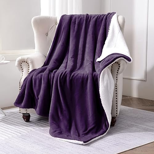 Miniatura 3 de SOCHOW Manta de forro polar Sherpa de doble cara, súper suave, lujosa manta de felpa tamaño individual de 60 x 80 pulgadas, violeta azulado