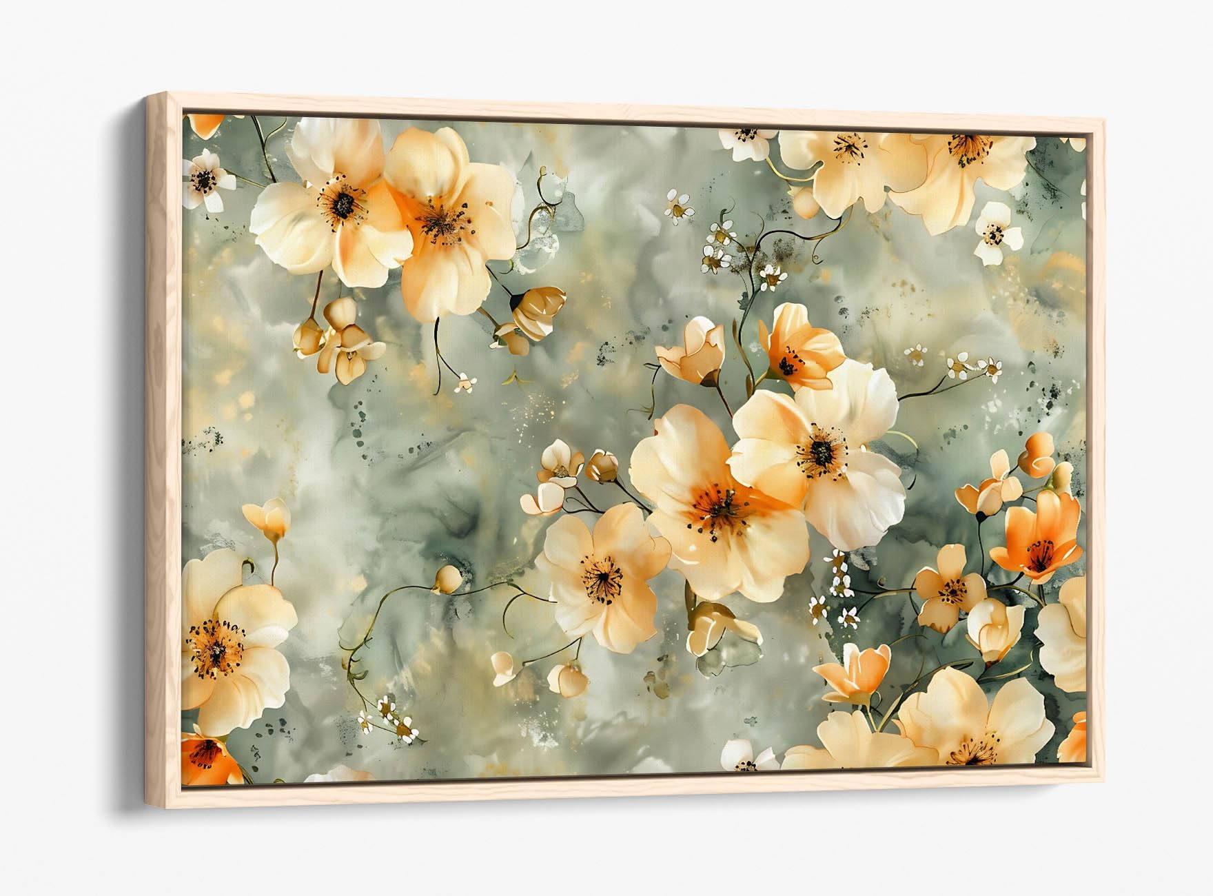 Toile fleurs jaunes de qualité supérieure cadre chêne clair - 3