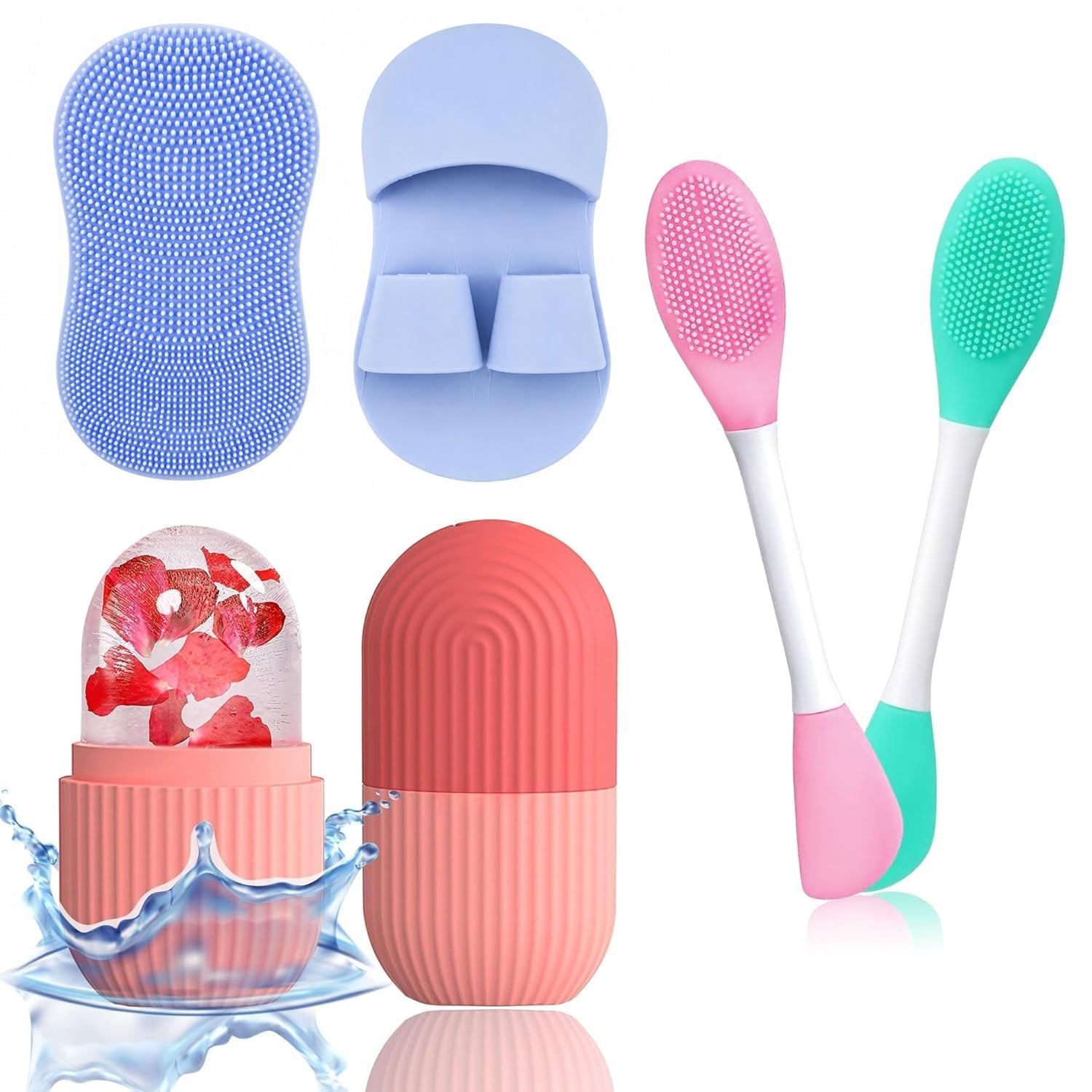 Premium 5 Pcs Silicone Facial Skin Care Combo Kit - 2 Finger Face Scrubber Pads, 2 Double-Sided Face Cleansing Brush & Face Mask Applicator Tools, Reusable Silicone Ice Roller for Deep Cleansing, Exfoliating & Skin Glow-image-39