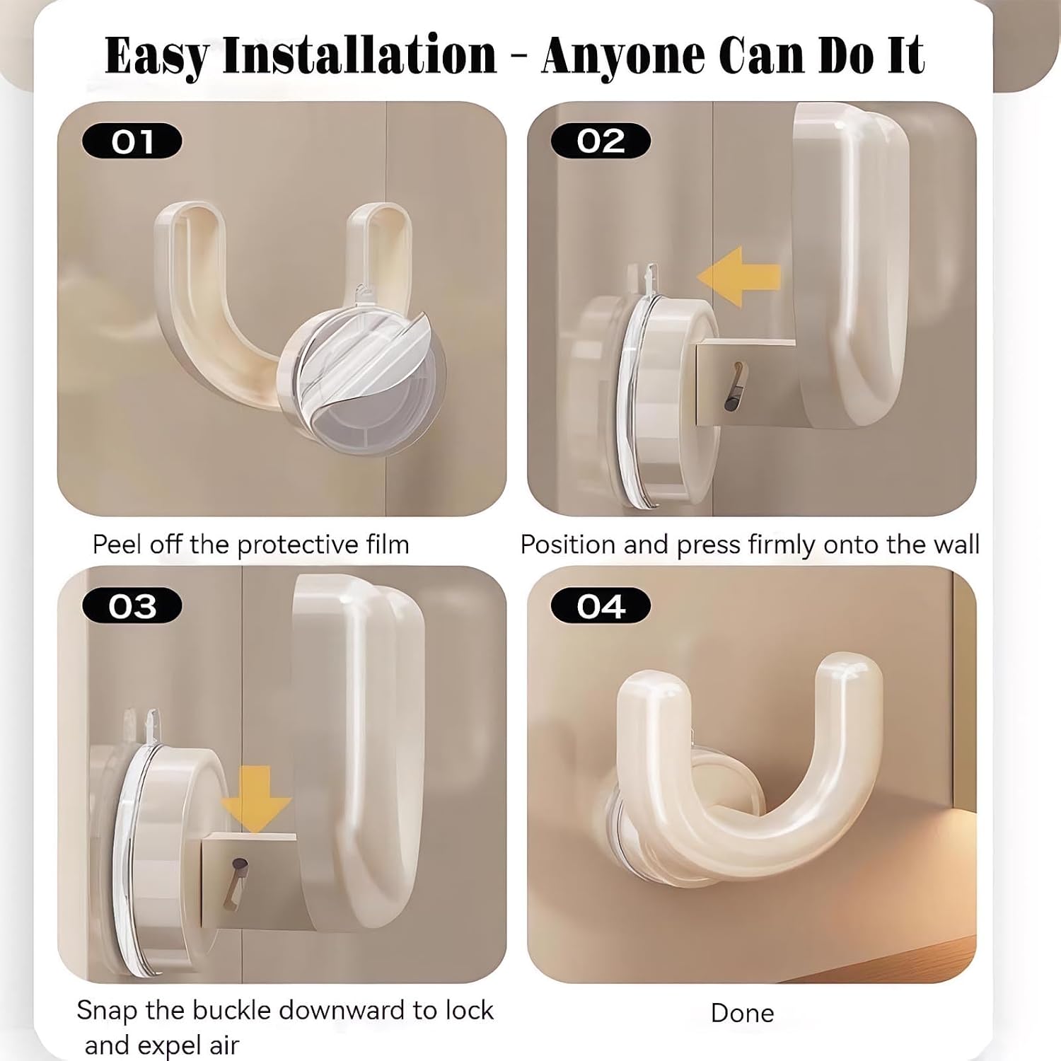 U-Shaped Wall Mounted Shoe Rack, Suction Cup No-Drill Installation Coat Hooks, Space Saving Slipper Holder for Bathroom(Cream)
