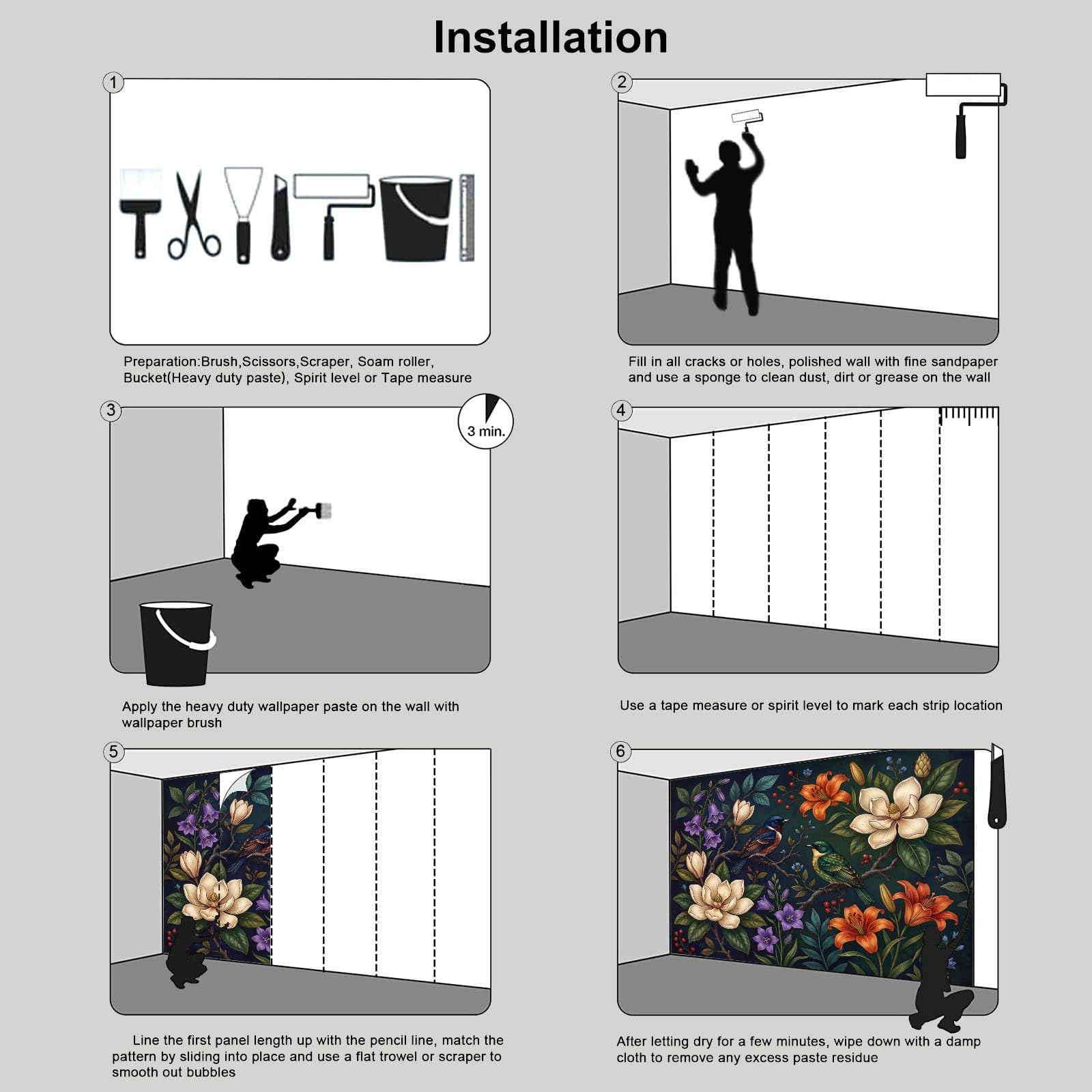 Carta Da Parati pianta scura, Moda XXL Design Uccello del giglio magnolia Fotomurali in Seta 400x280cm Moderna Decorazione da Parete per Camera da Letto Soggiorno Verde scuro