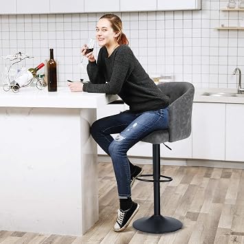 Maison Swivel Bar Stool with Back for Kitchen Counter Height Adjustable Counter Height Barstool Chair with Ergonomic Mid-Back for Kitchen Island, 300LBS Weight Capacity, Grey, 1 Stool, Mid Back