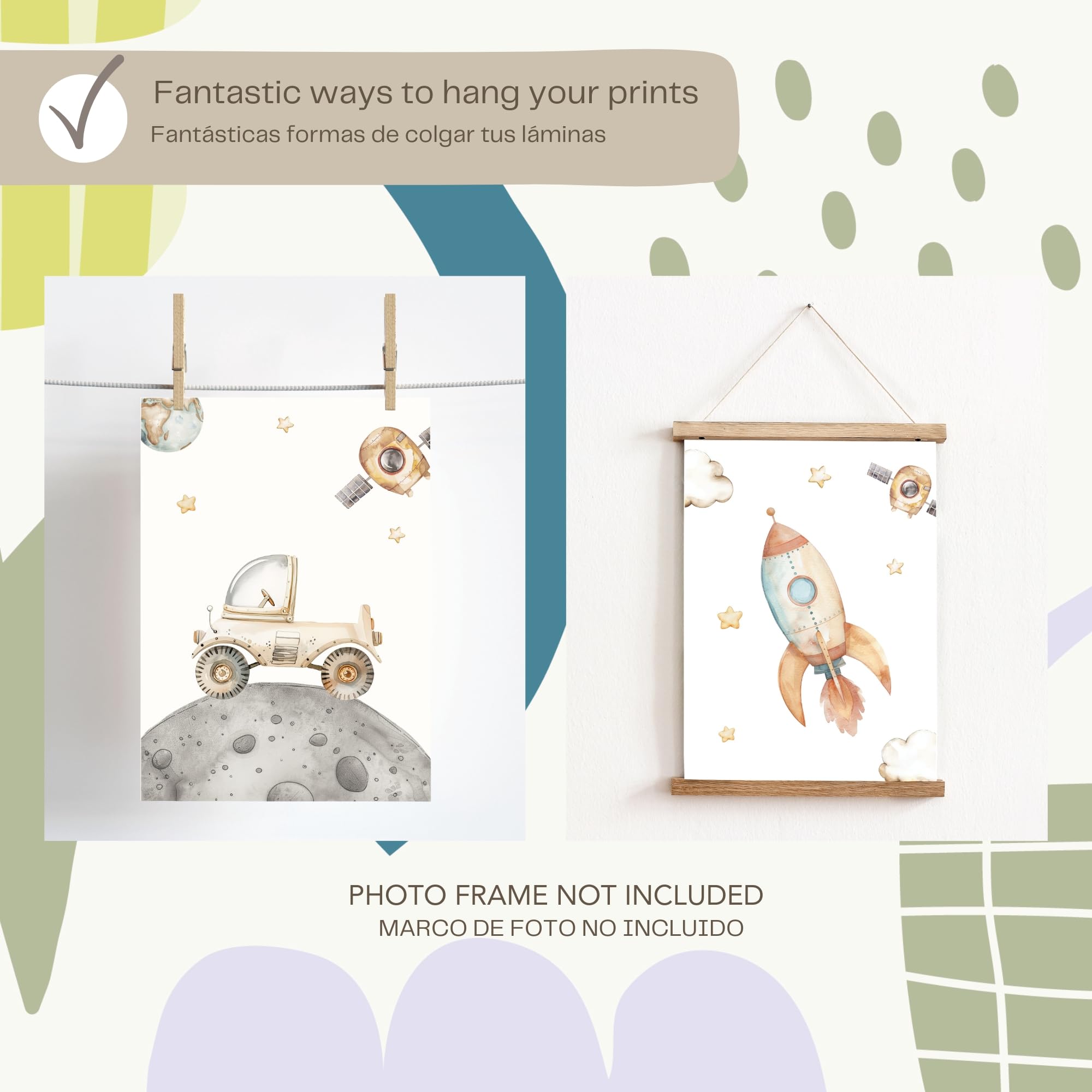 ayurvana Set 6 Stampe Spazio Cameretta Bambini – Poster Senza Cornice con Animali Astronauti, Razzo e Pianeti – Quadri Decorativi per Bambini e Neonati – Arredo Parete Cameretta Originale