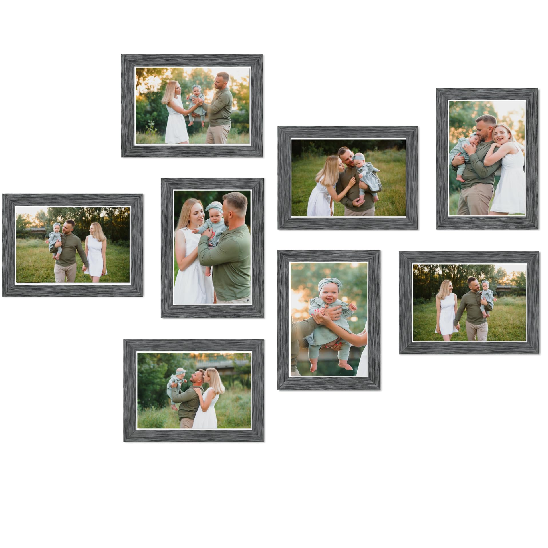 Collage Picture Frame Set, Grey, Set of 8, 6 x 4 Multi Frames, Picture Photo Frame Set, Wall Collage